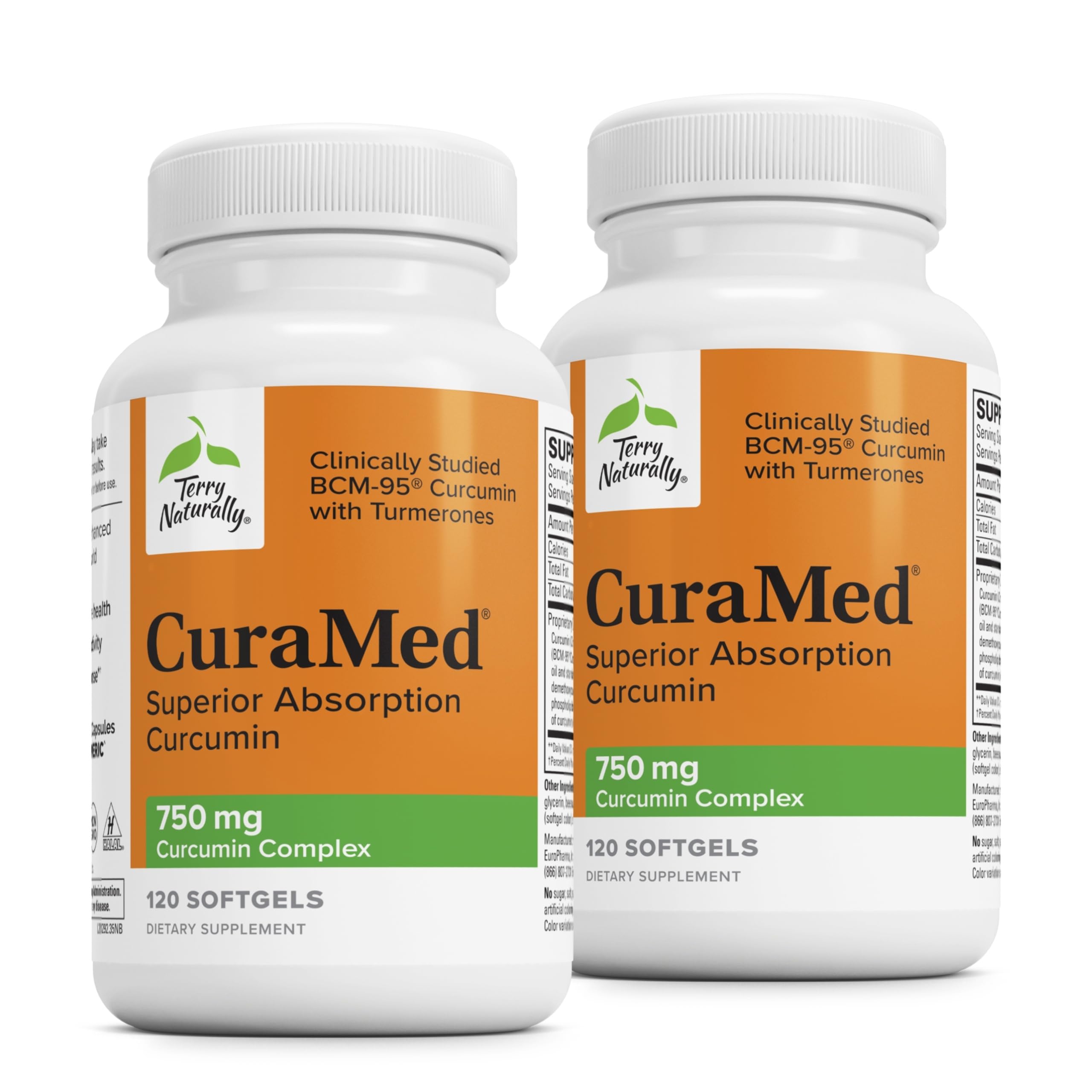 Terry Naturally CuraMed 750 mg, bouteille: soutien antioxydant quotidien pour cerveau et cœur.