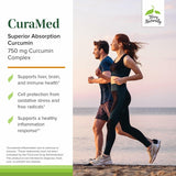 Capsules CuraMed 750mg, détail en gros plan montrant la texture des gélules.