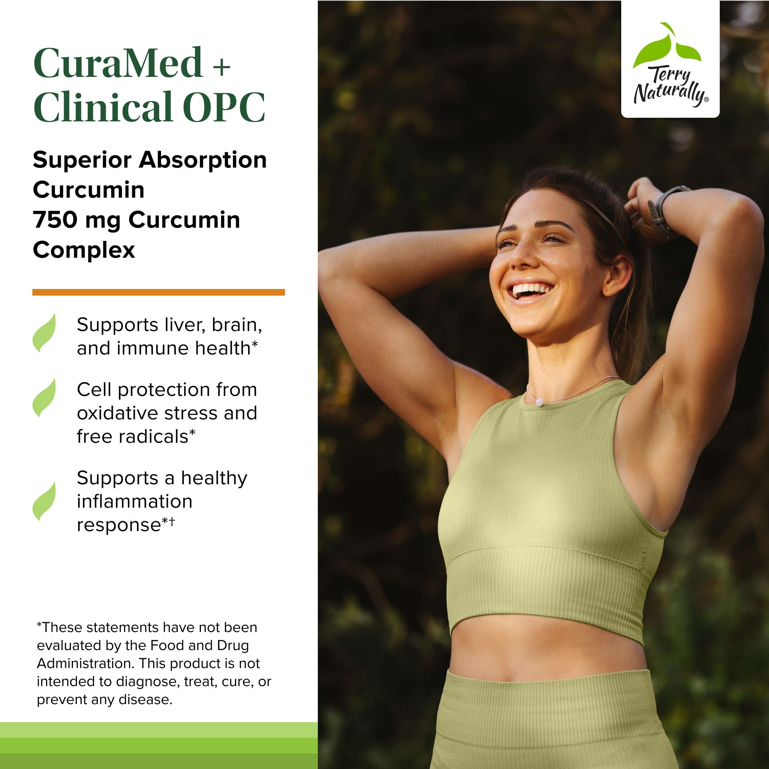 Étiquette CuraMed 750mg – marque Terry Naturally, sans gluten et sans allergènes.