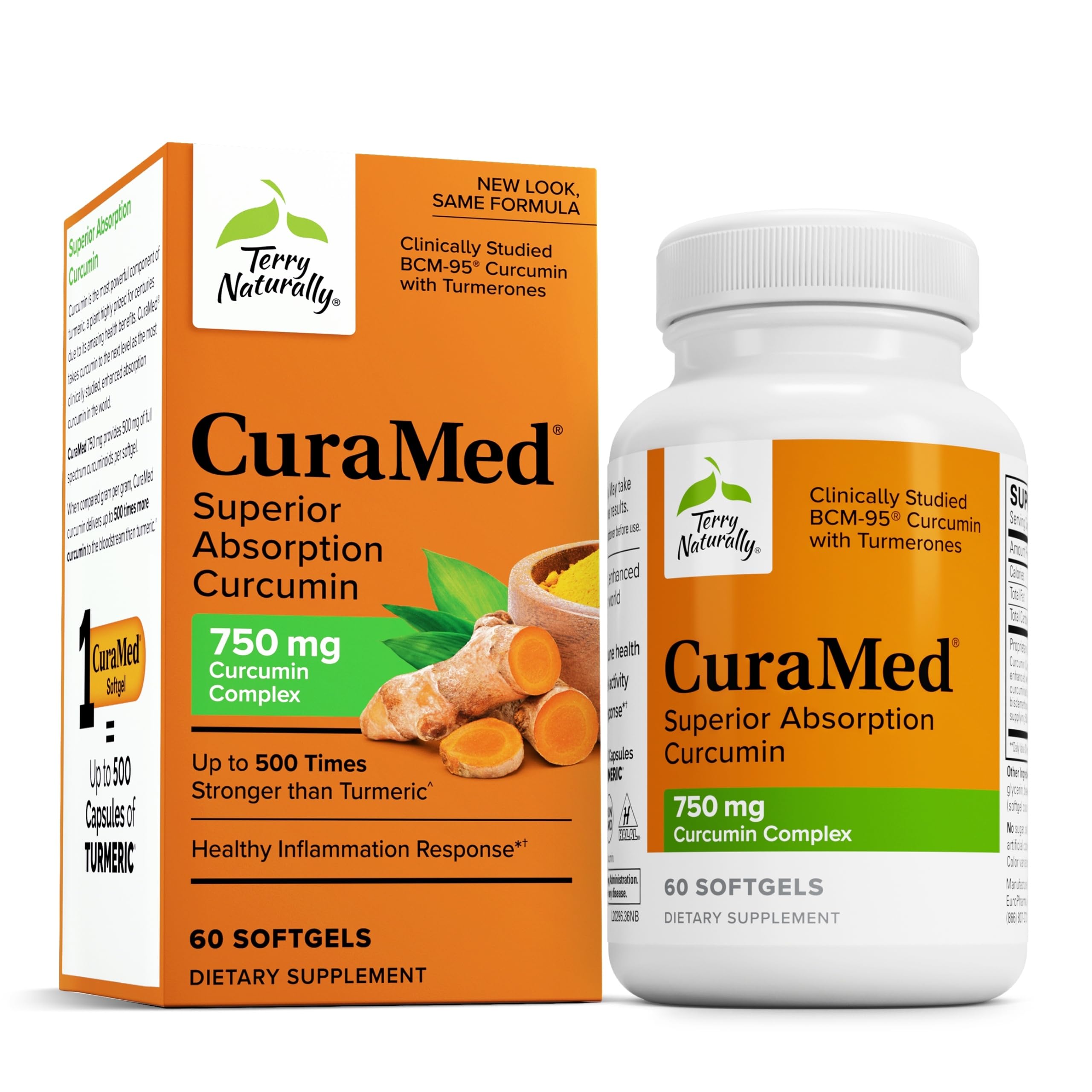Terry Naturally CuraMed 750 mg, bouteille, soutien potentiel du cerveau et du cœur.