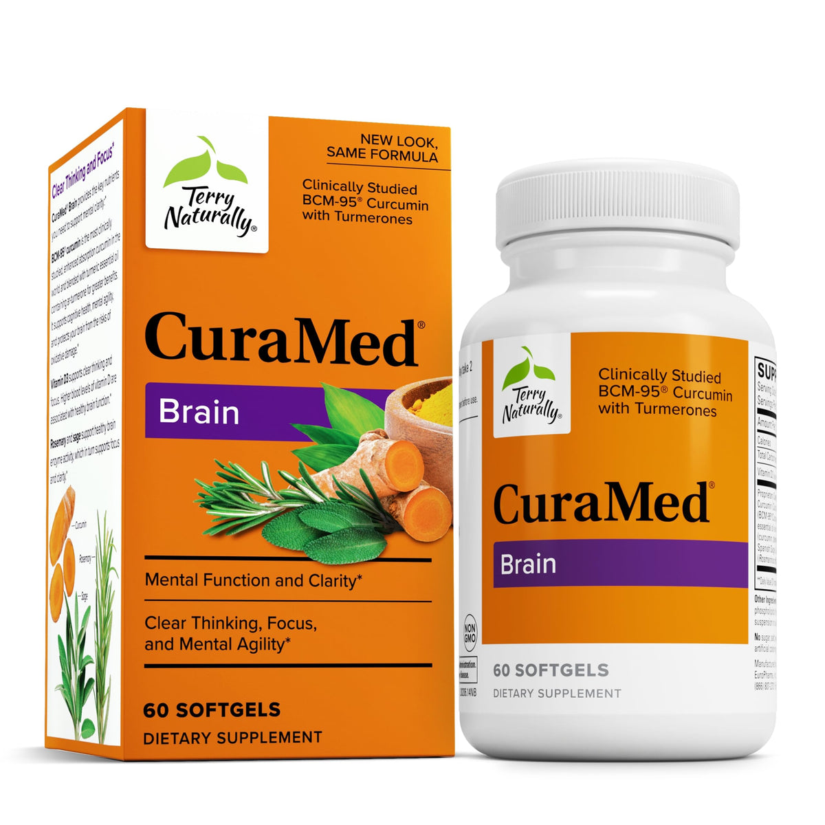 Terry Naturally CuraMed Brain – boîte de gélules molles, soutien potentiel à la concentration