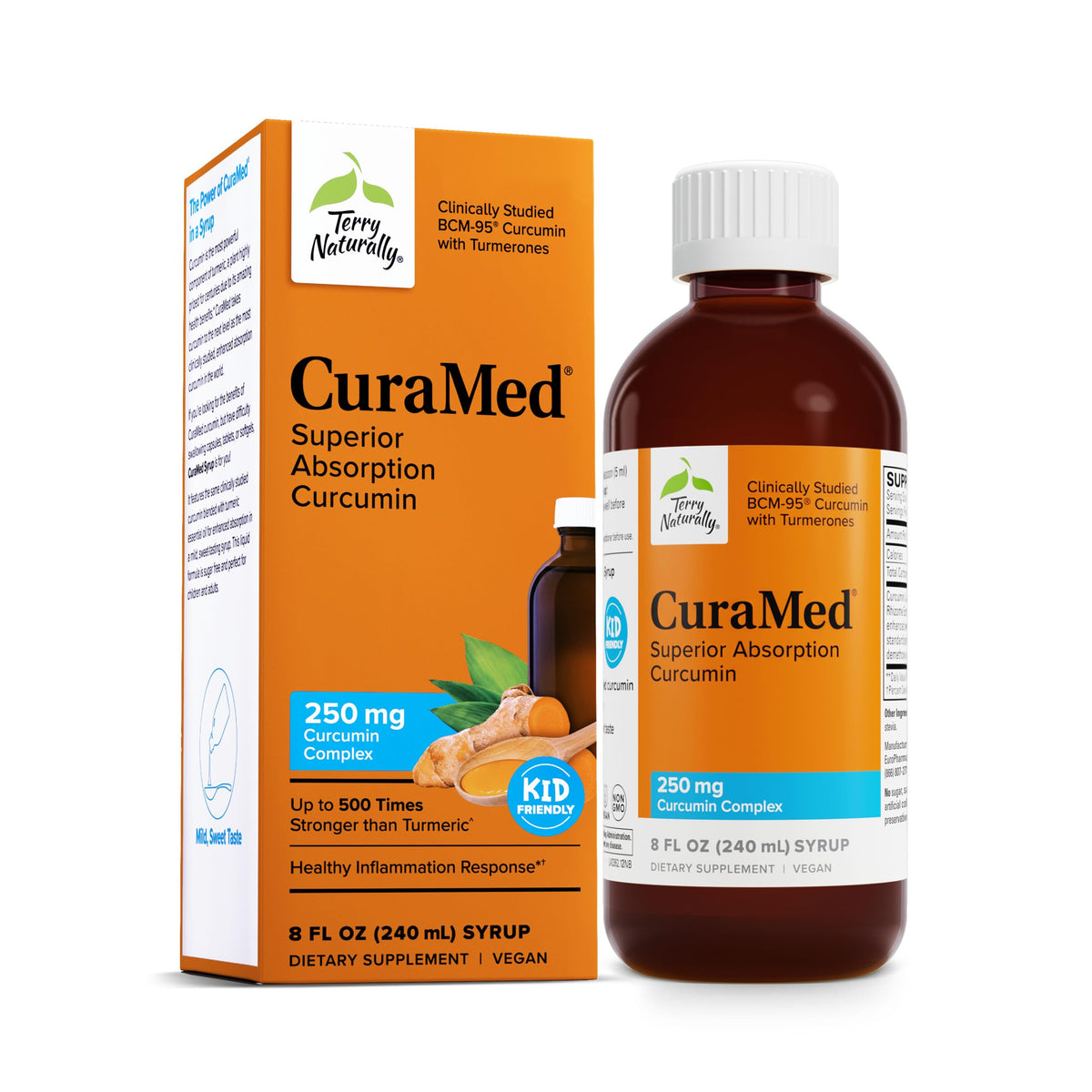 Terry Naturally CuraMed Syrup – bouteille prête à l’emploi, potentiel soutien immunitaire et bien-être quotidien.