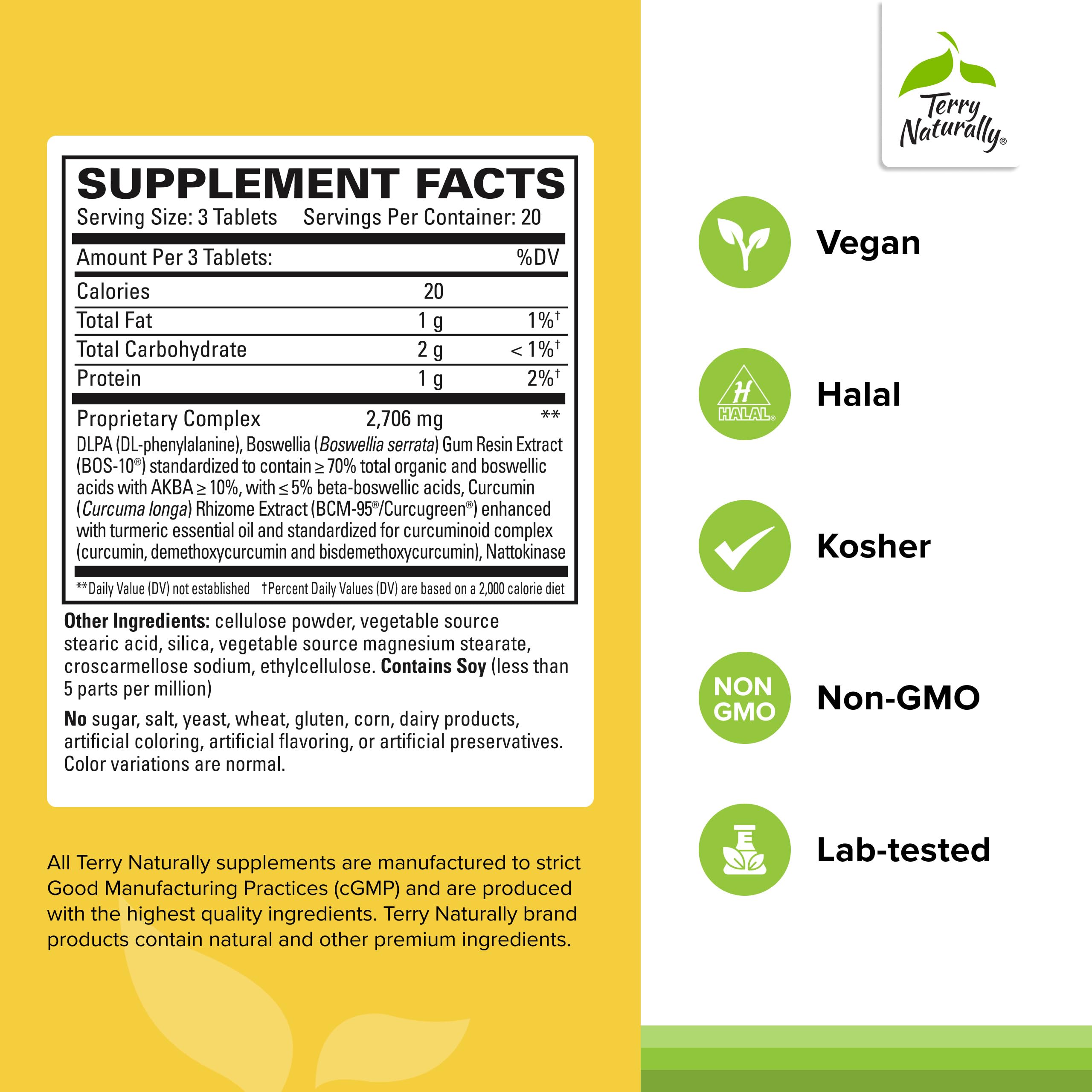 Terry Naturally Curamin Curcumin BCM-95, formulation efficace favorisant l’absorption.