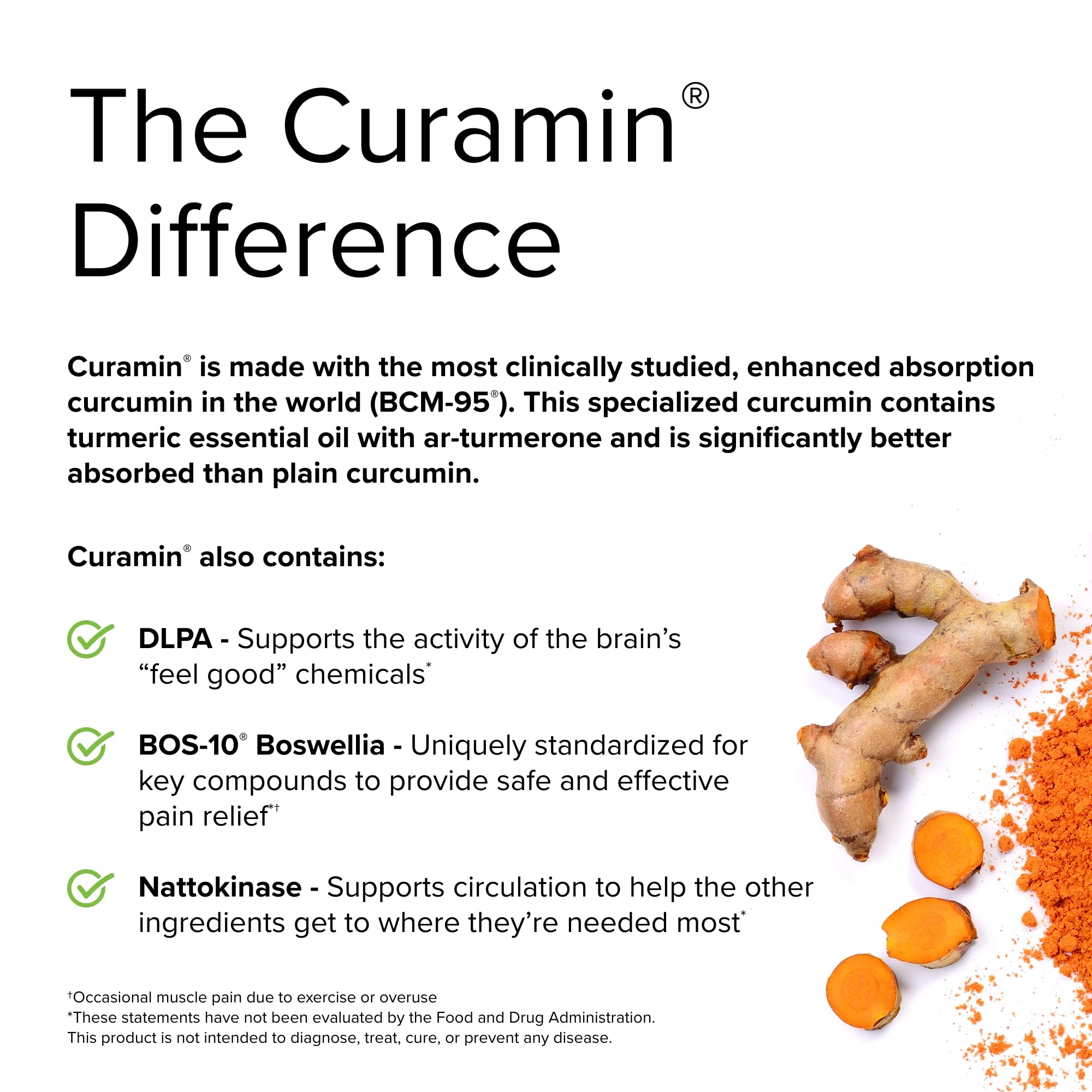Étiquette affichant BCM-95 curcumin et BOS-10 boswellia sur l’emballage.