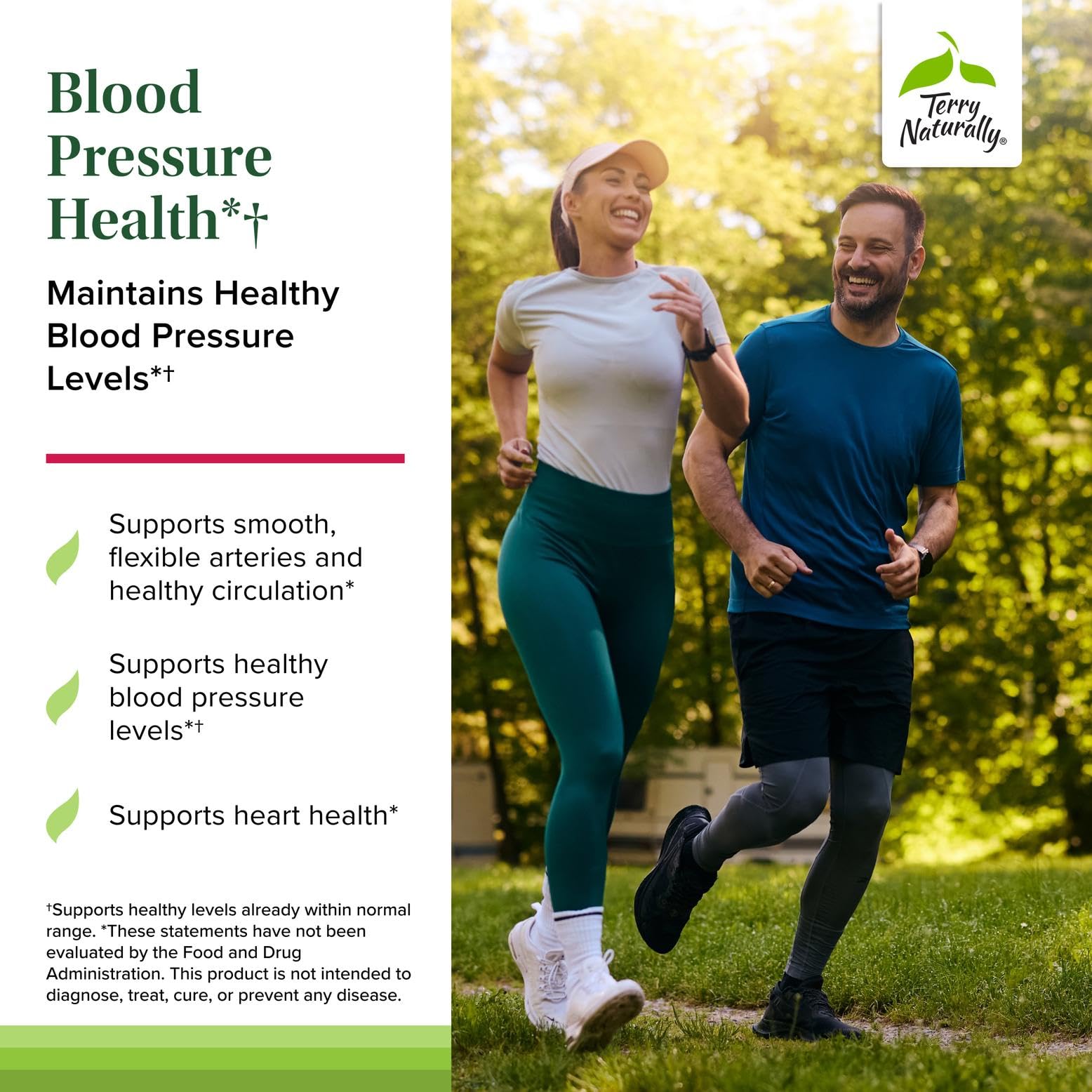 Étiquette du produit Terry Naturally indiquant les bénéfices cardio-vasculaires.