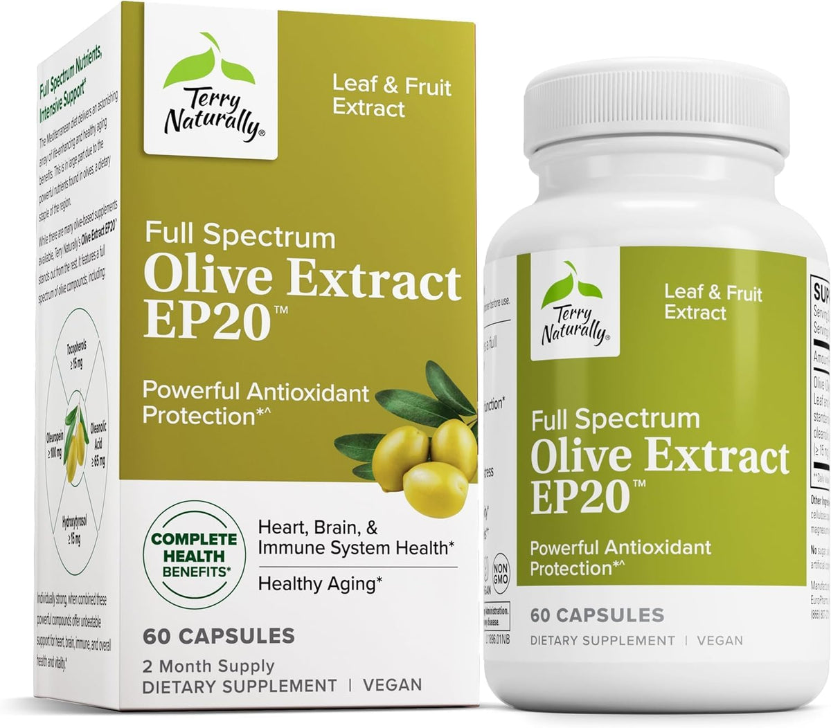 Terry Naturally Extrait d’Olive EP20 — bouteille prête à l’emploi, soutien potentiel à la vitalité quotidienne.