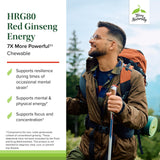 Emballage HRG80 Ginseng Rouge, étiquette indiquant formulation végane et sans allergènes.
