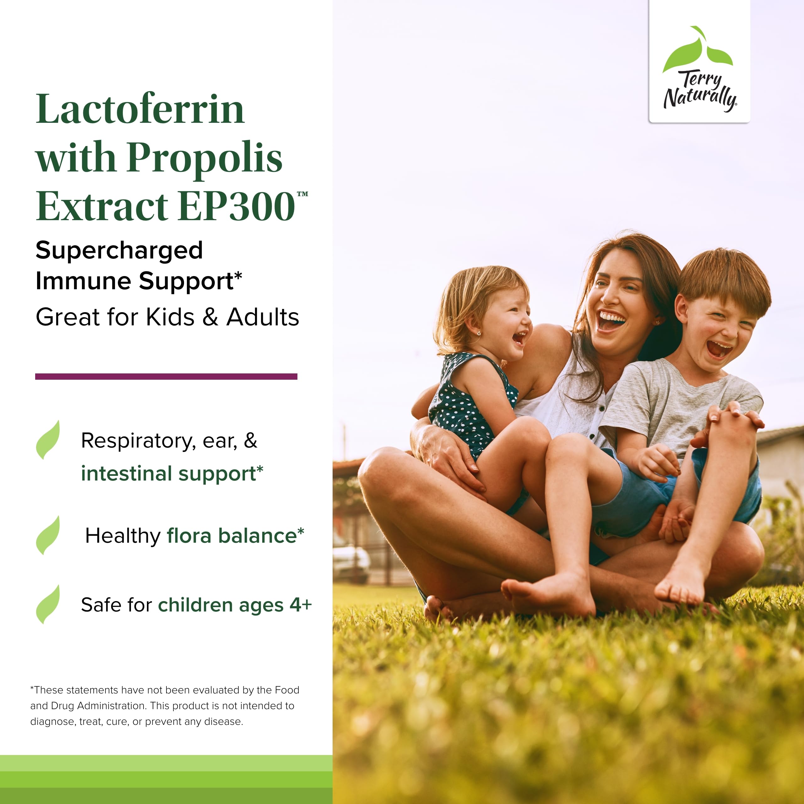 Étiquette Terry Naturally Lactoferrin Propolis EP300, informations claires et fiables.