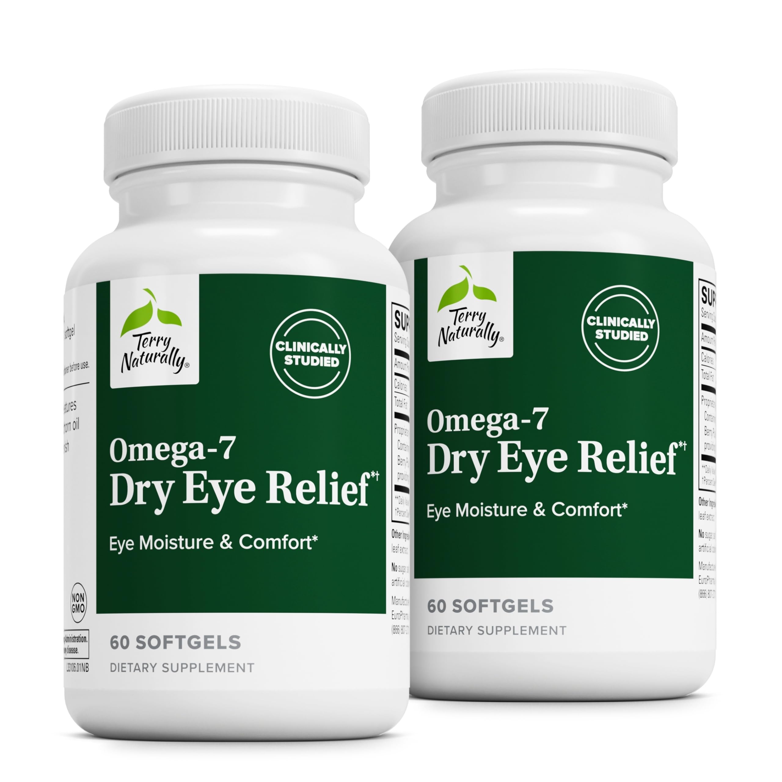 Terry Naturally Omega-7, bouteille, soulagement potentiel de la sécheresse oculaire au quotidien.