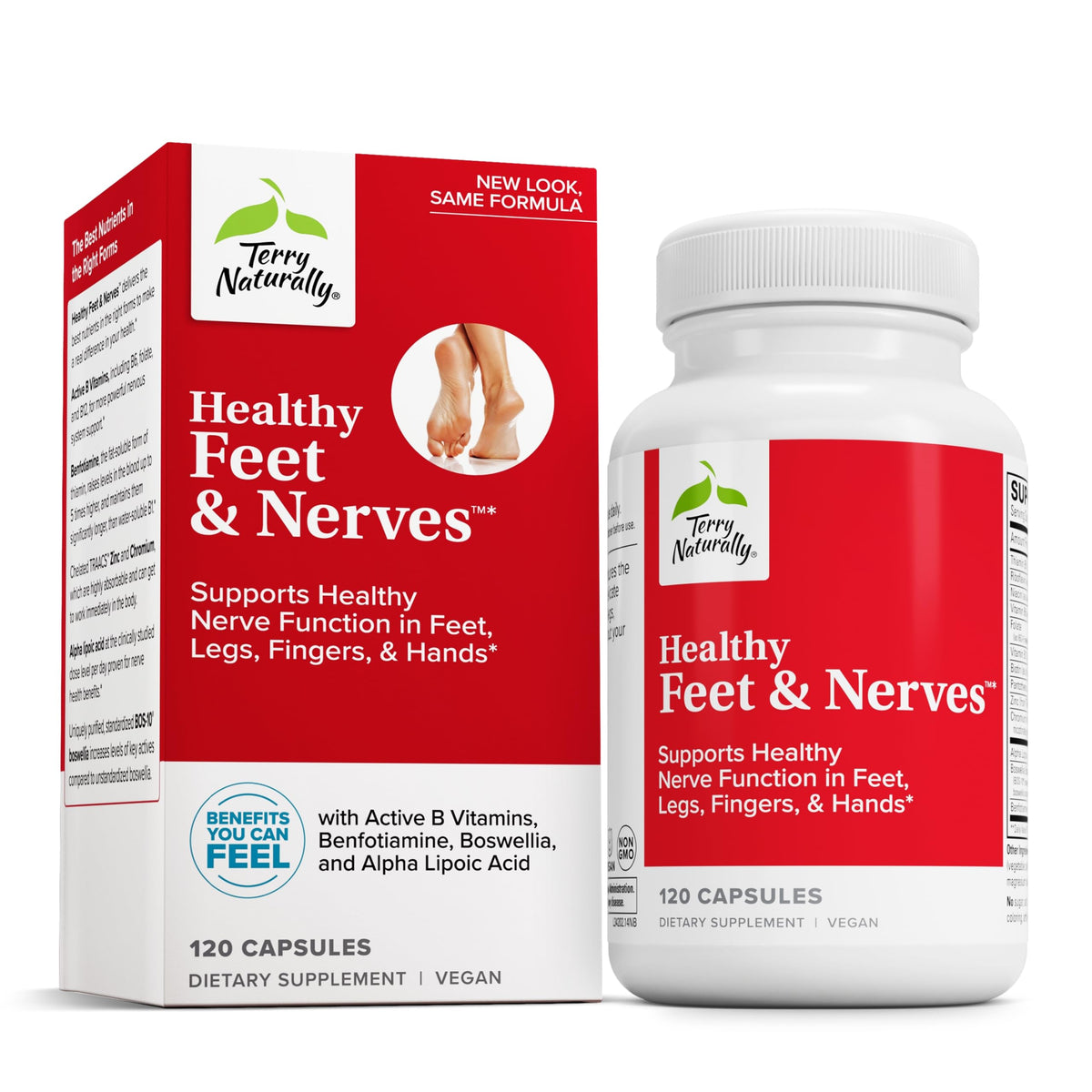 Terry Naturally — pieds et nerfs — complément végétalien pour le confort nerveux.