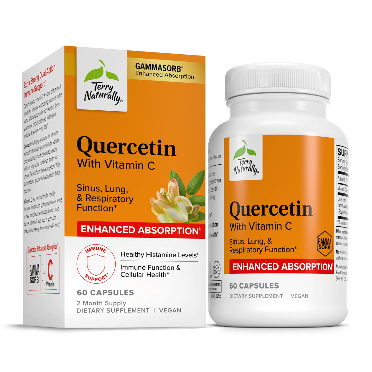 Terry Naturally Quercétine: flacon et capsules, absorption améliorée.