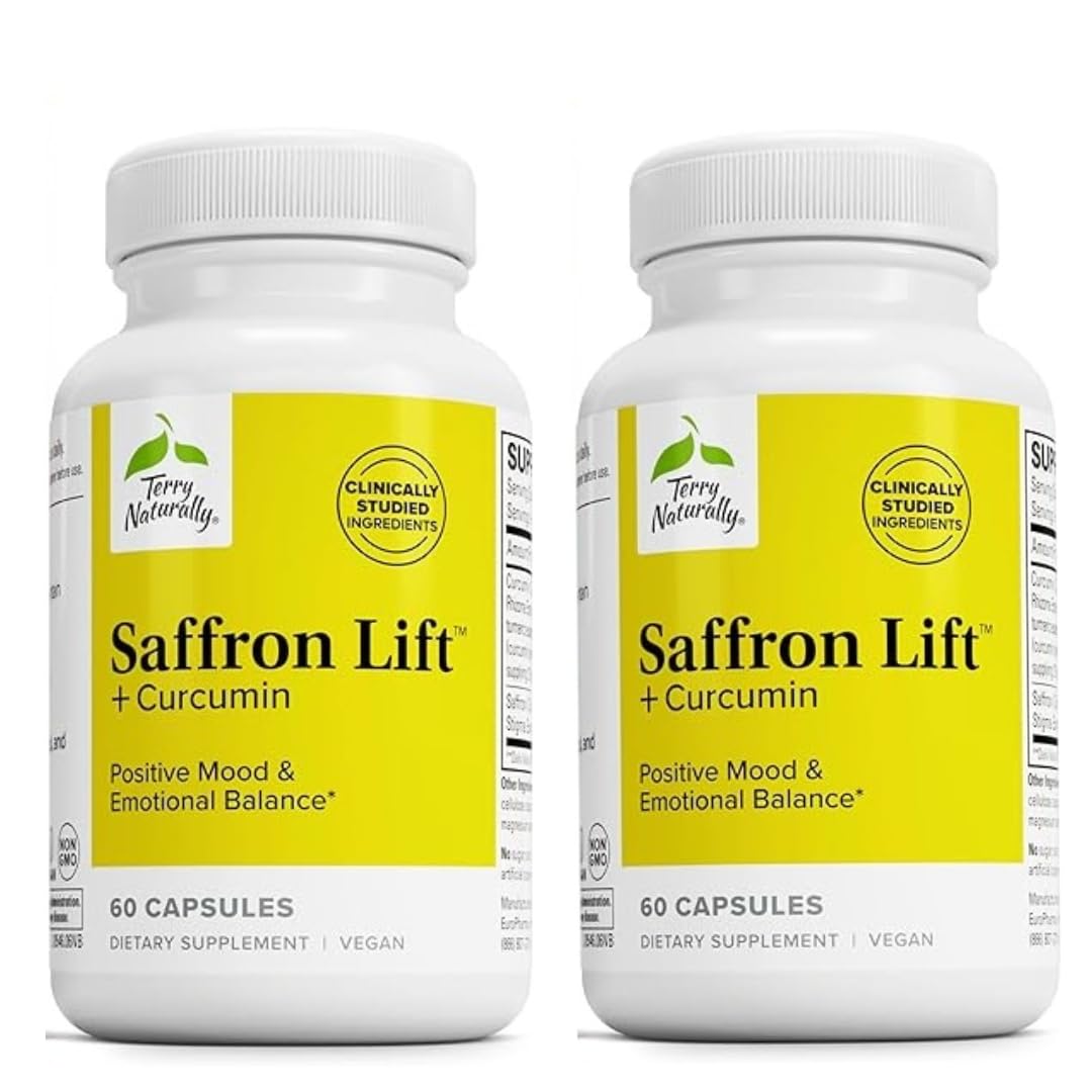 Terry Naturally Saffron Lift bouteille et capsules, soutien potentiel à la concentration