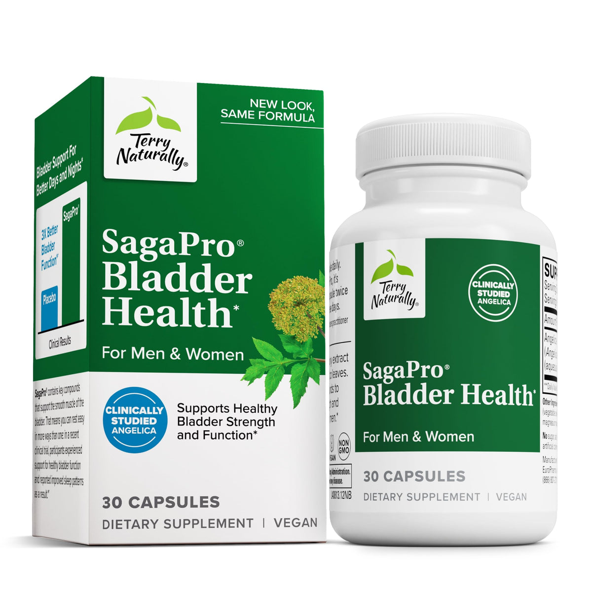 SagePro Terry Naturally – bouteille de capsules véganes pour un soutien urinaire quotidien.