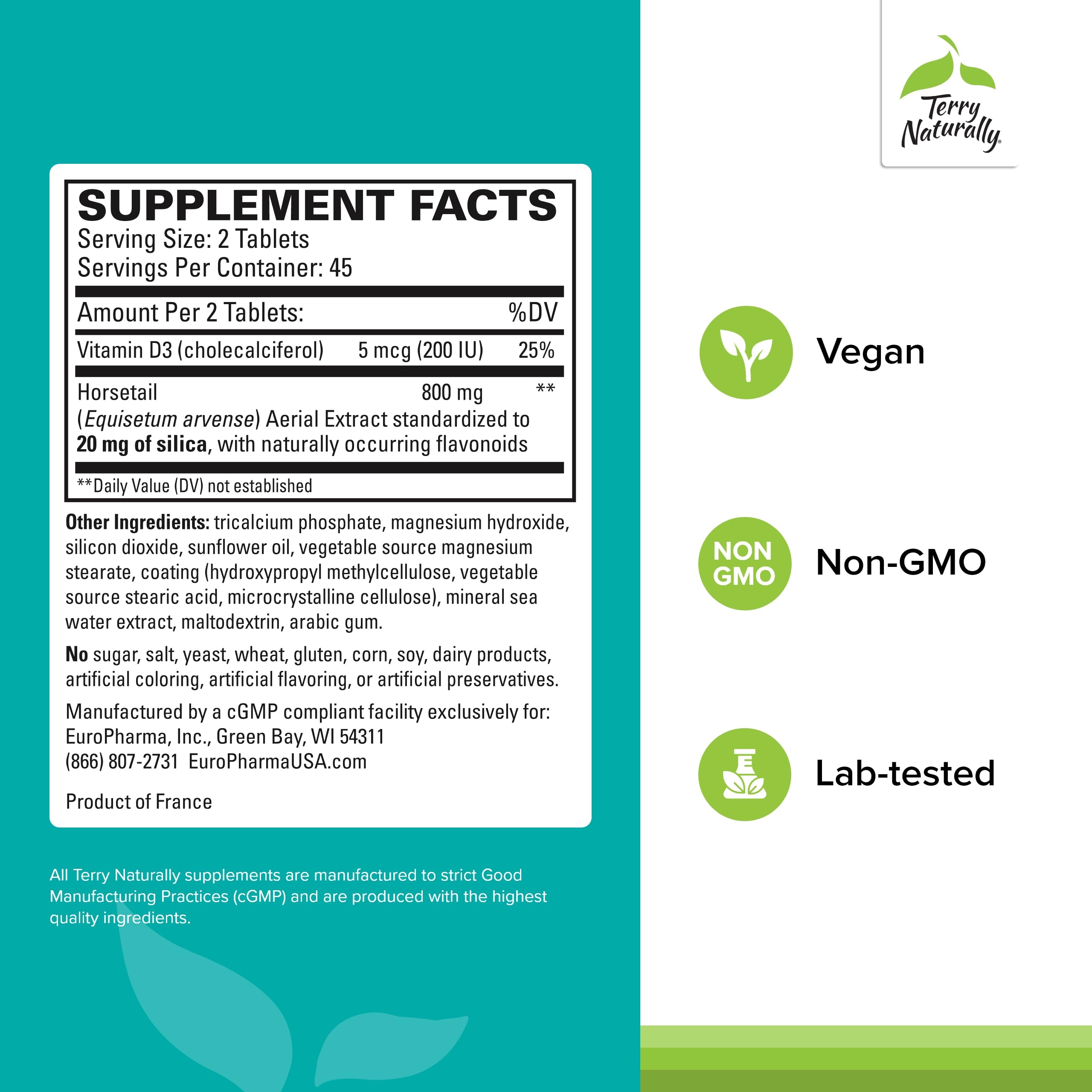 Terry Naturally Silica-20, comprimés alignés, soutien potentiel à la solidité des ongles.