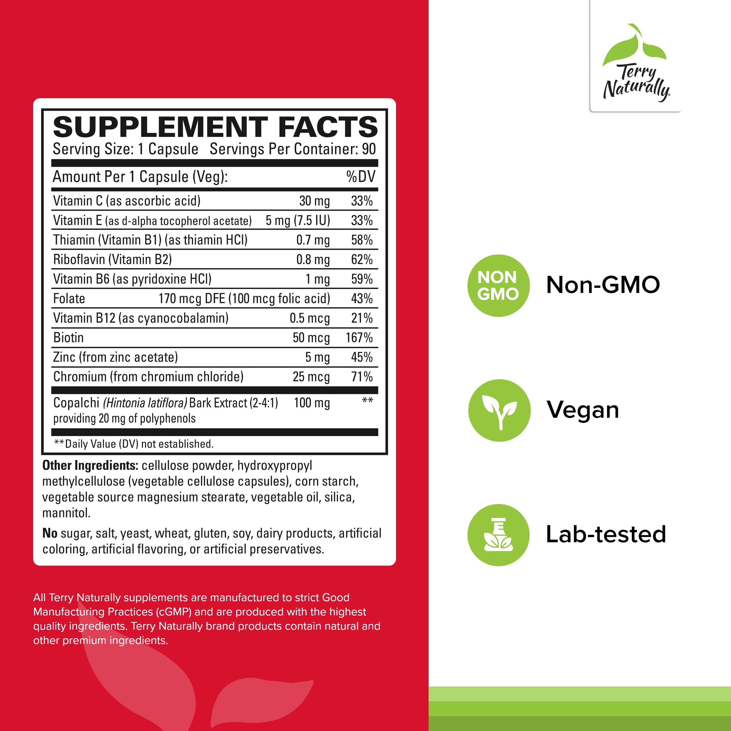 Terry Naturally Sucontral D – capsules faciles à avaler, riches en vitamines B et folates.