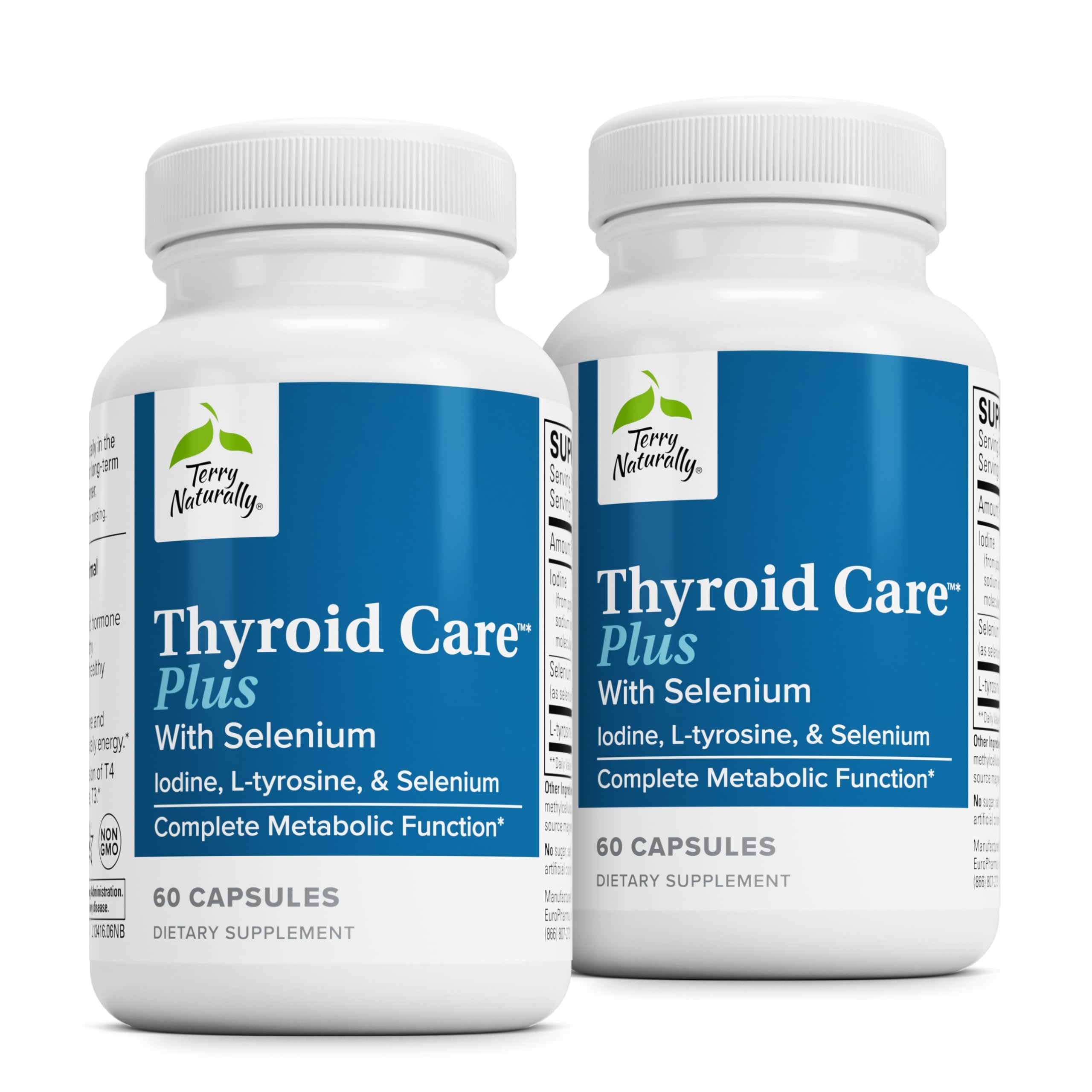 Terry Naturally Thyroid Care Plus – bouteille ensemble, soutien potentiel à l'énergie.
