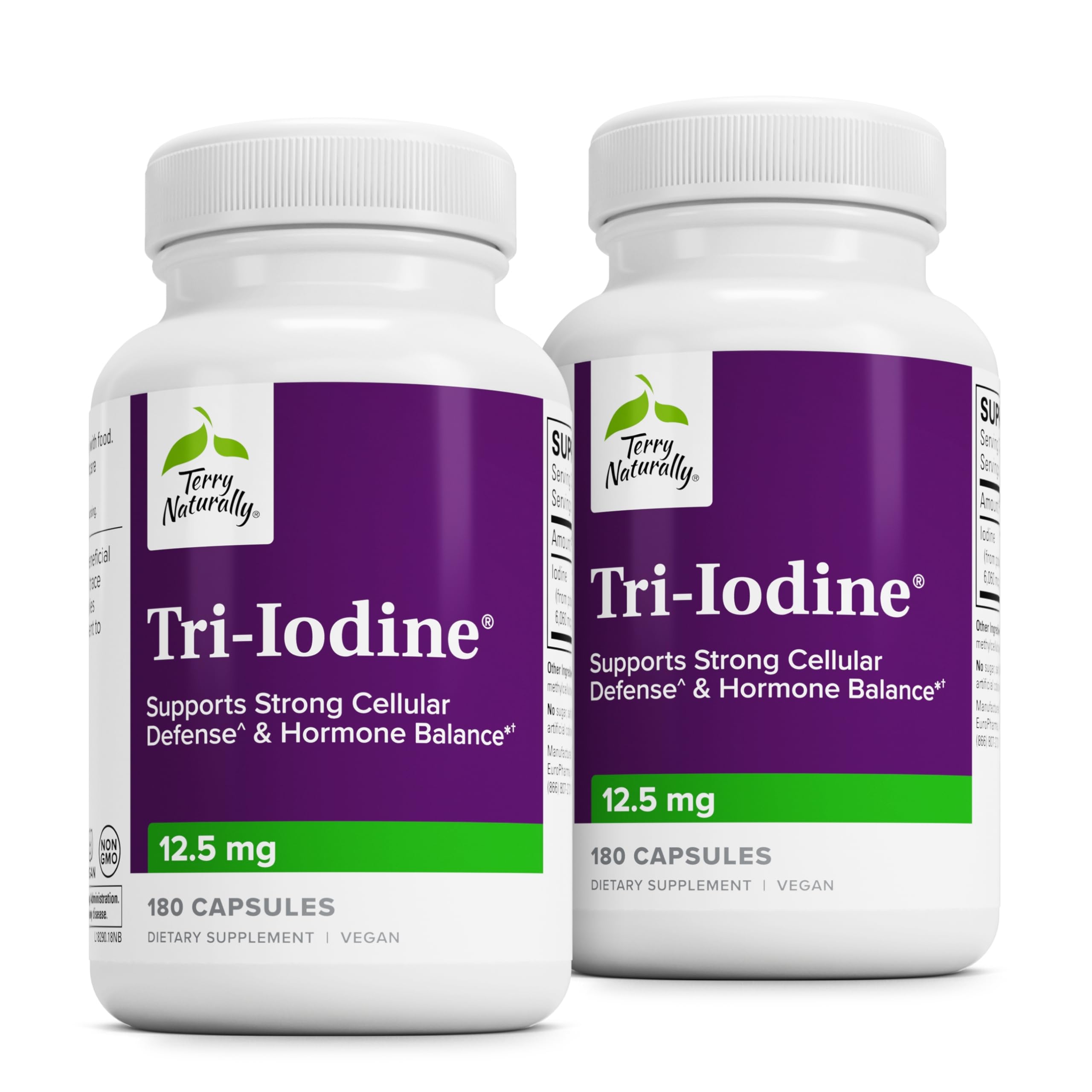 Terry Naturally Tri-Iode, bouteille montrant le packaging, soutien potentiel thyroïdien.