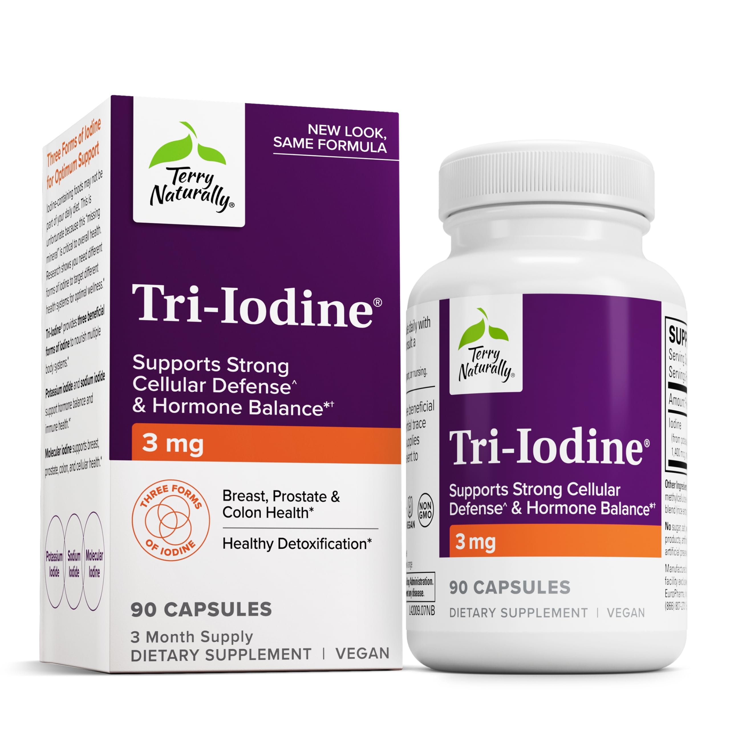 Terry Naturally Tri-Iodine: bouteille visible, soutien thyroïdien potentiel et équilibre hormonal