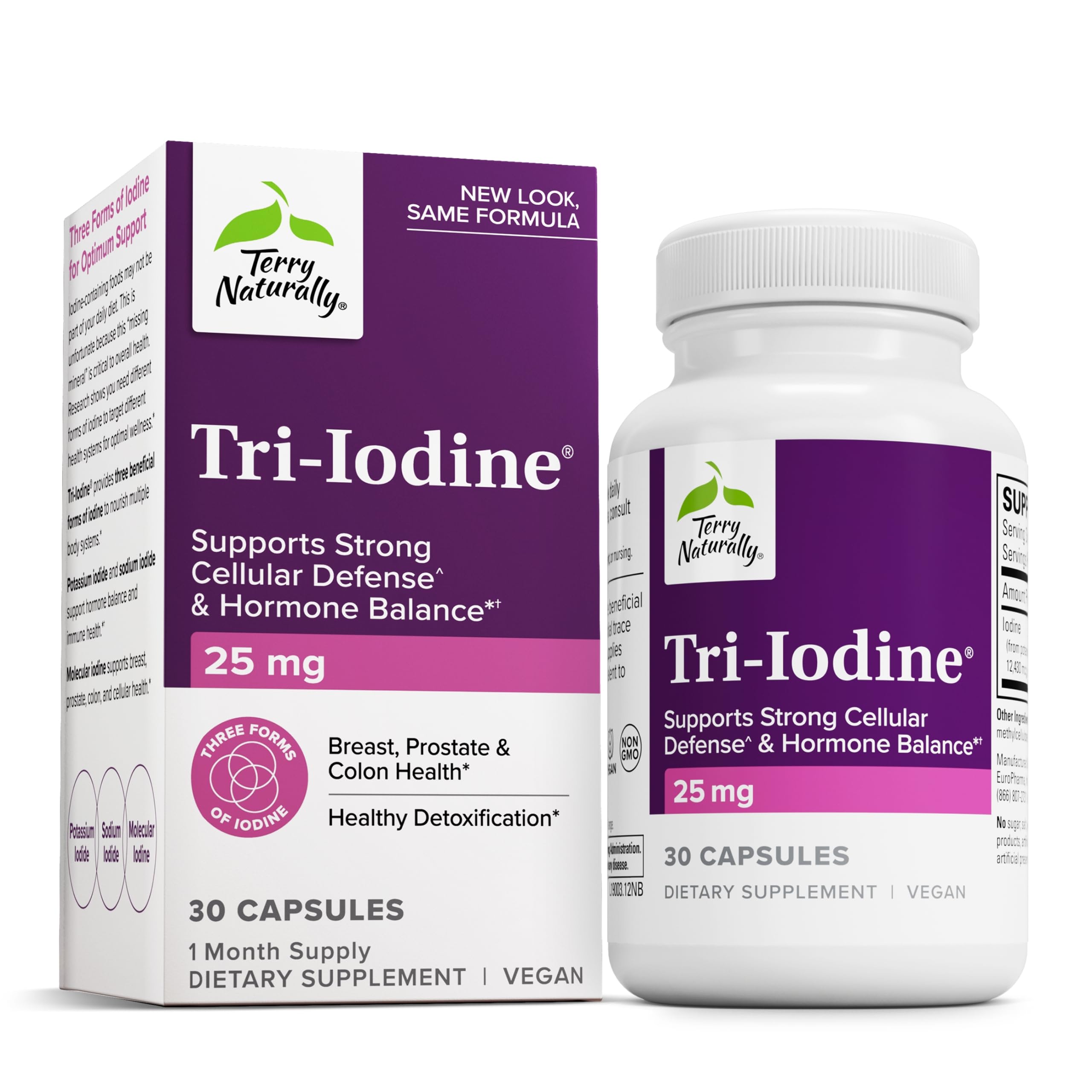 Terry Naturally Tri-Iodine : boîte de capsules pour le soutien thyroïdien quotidien.