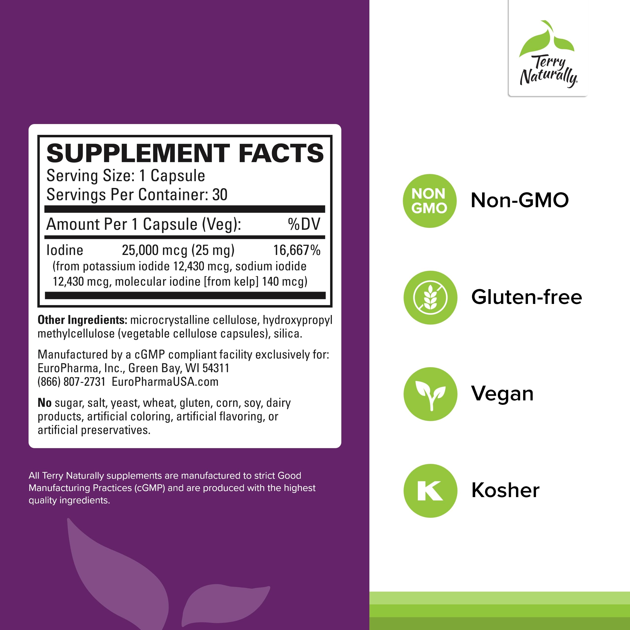 Gélules Tri-Iodine Terry Naturally, dosage quotidien et équilibre hormonal.