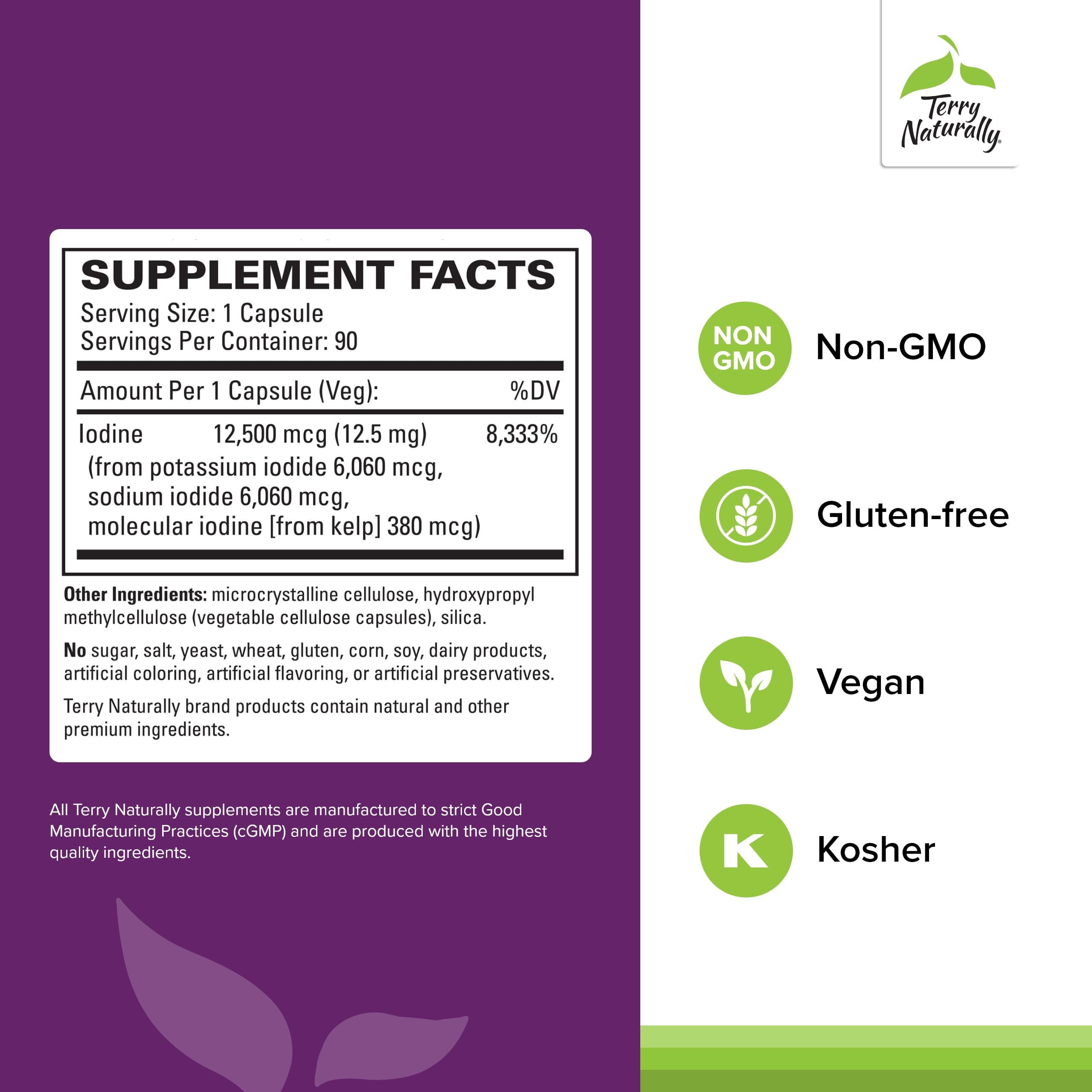 Marque Terry Naturally - gélules Tri-Iodine: dosage quotidien simple et pratique.