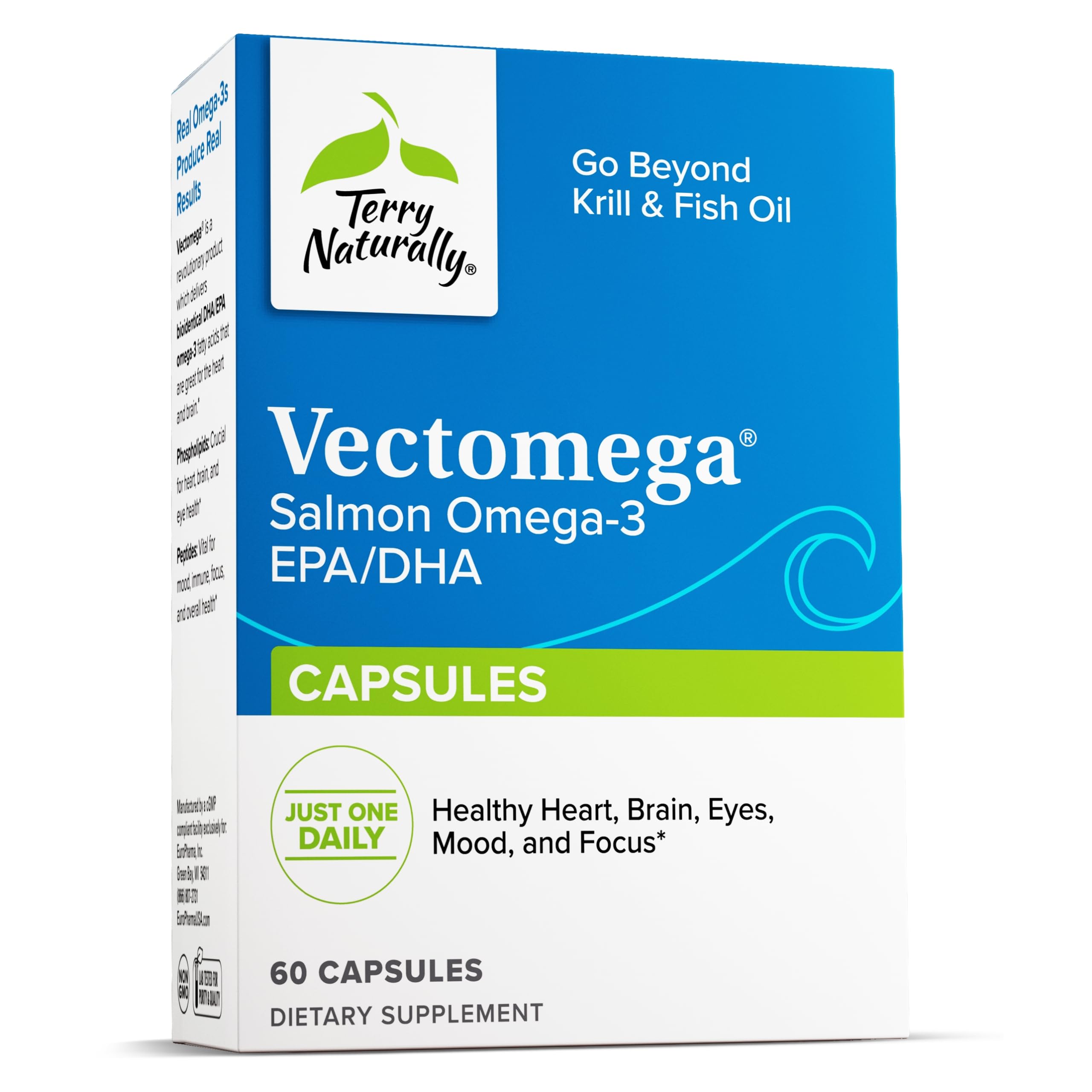Vectomega Terry Naturally: bouteille de capsules oméga-3 pour un apport nutritionnel quotidien.