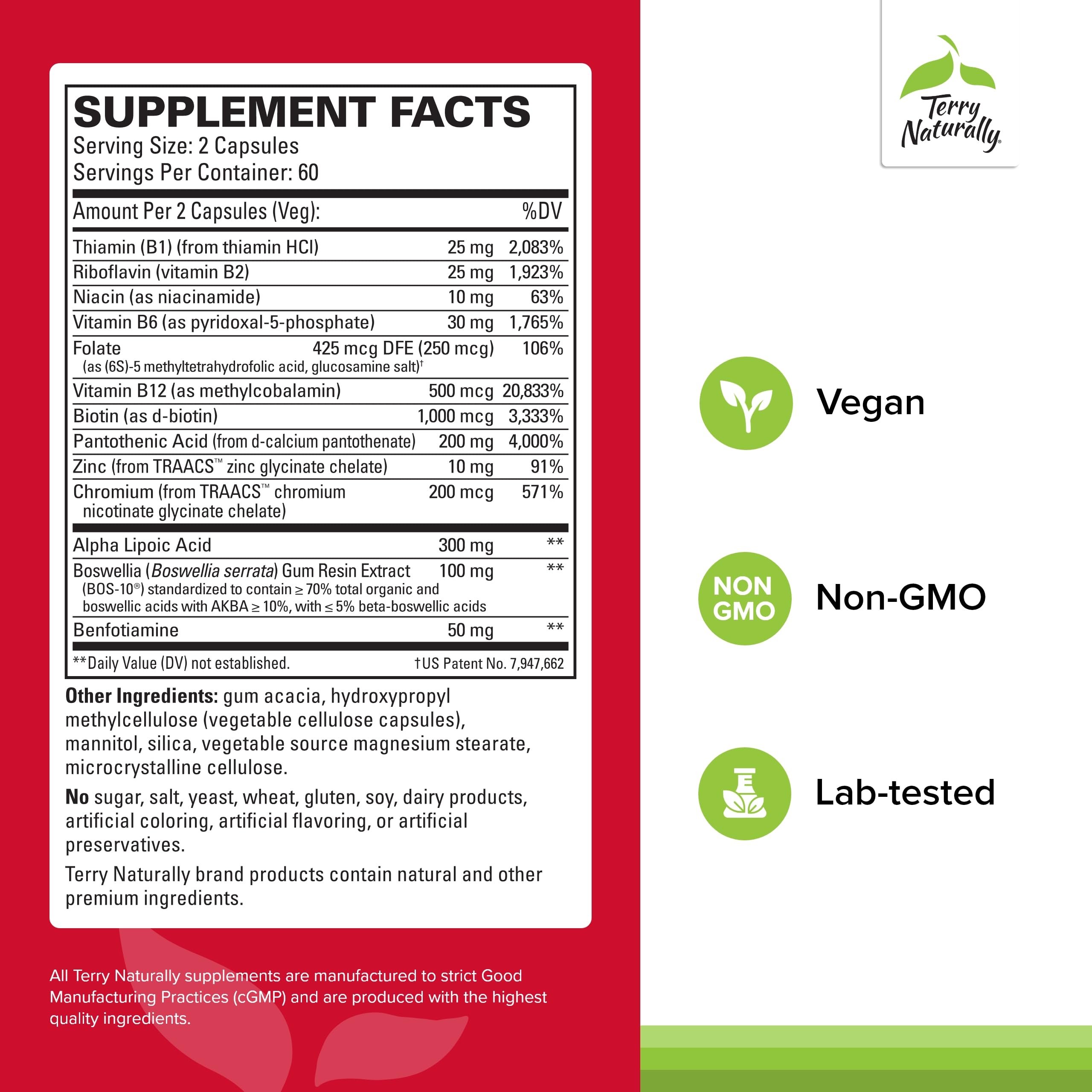 Terry Naturally Vitamine B12 bioactive pour soutenir les fonctions nerveuses.