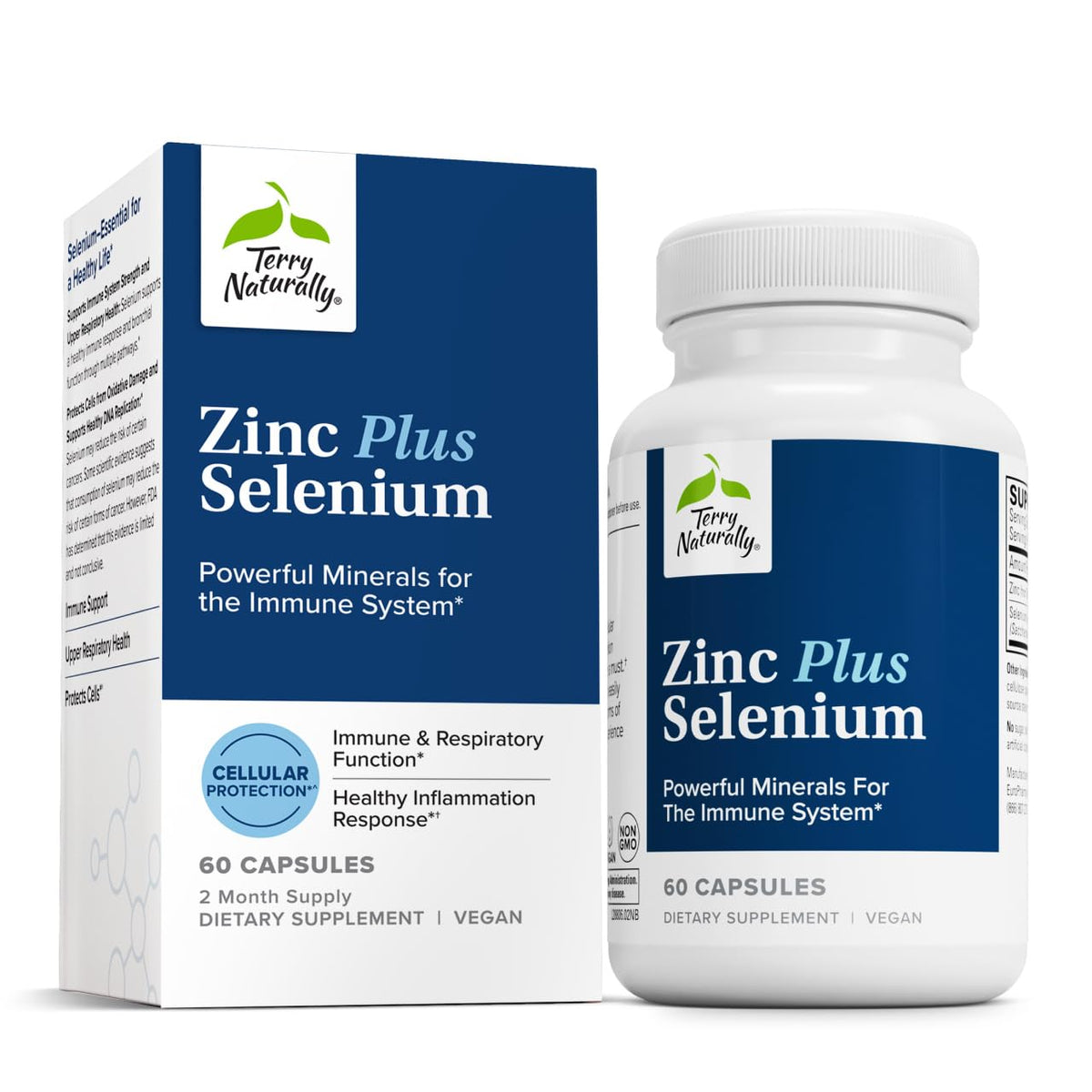 Flacon Terry Naturally Zinc Plus Selenium sur étagère, soutien immunitaire potentiel.