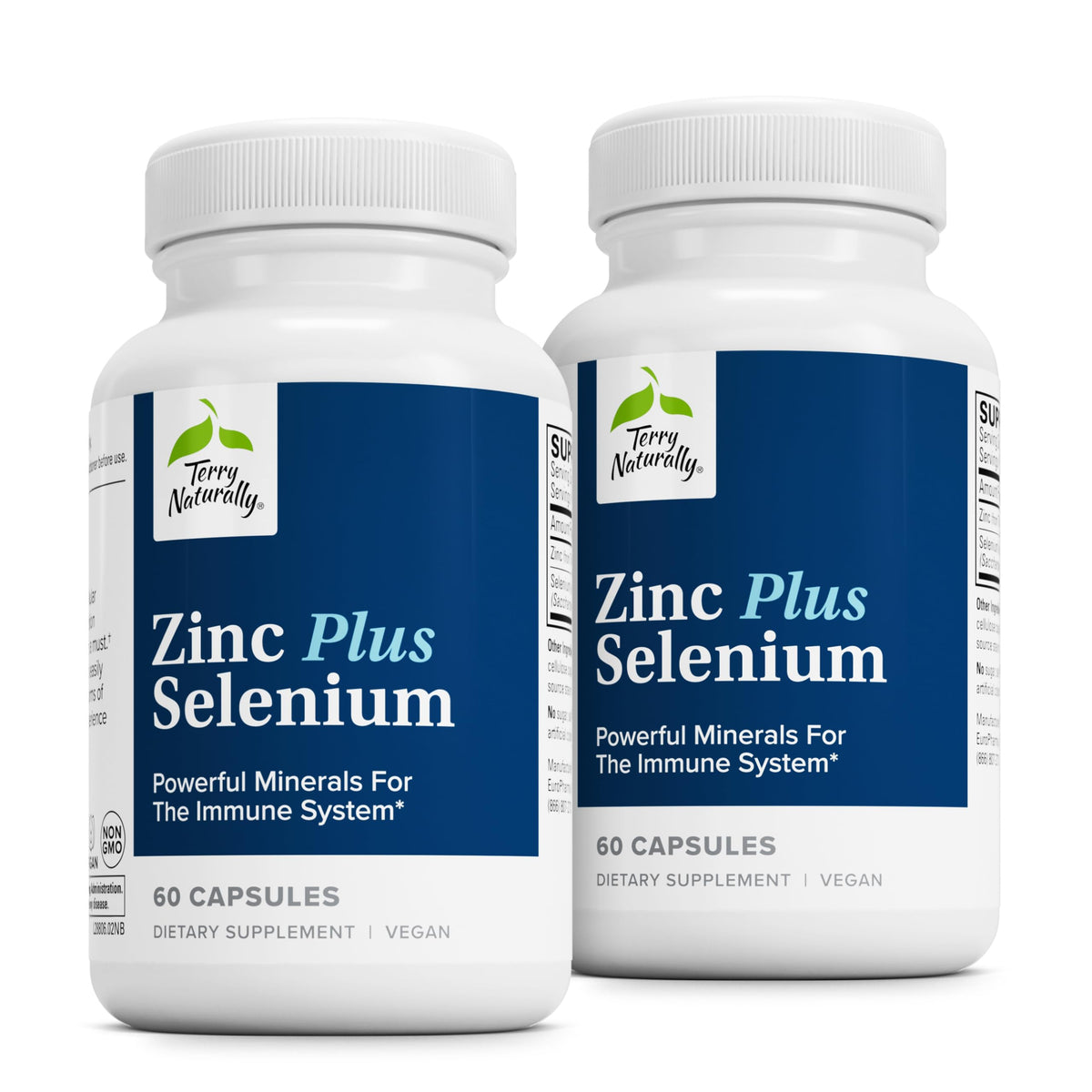 Capsules Terry Naturally Zinc Plus Selenium pour le soutien cellulaire et immunitaire.