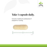 Groupe de capsules visibles dans le flacon, pratique pour une prise quotidienne.