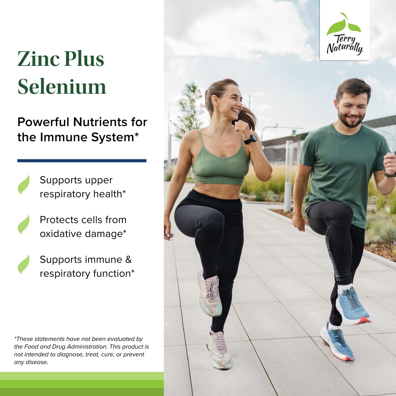Étiquette Terry Naturally Zinc Plus Selenium affichant dosage et informations clés.