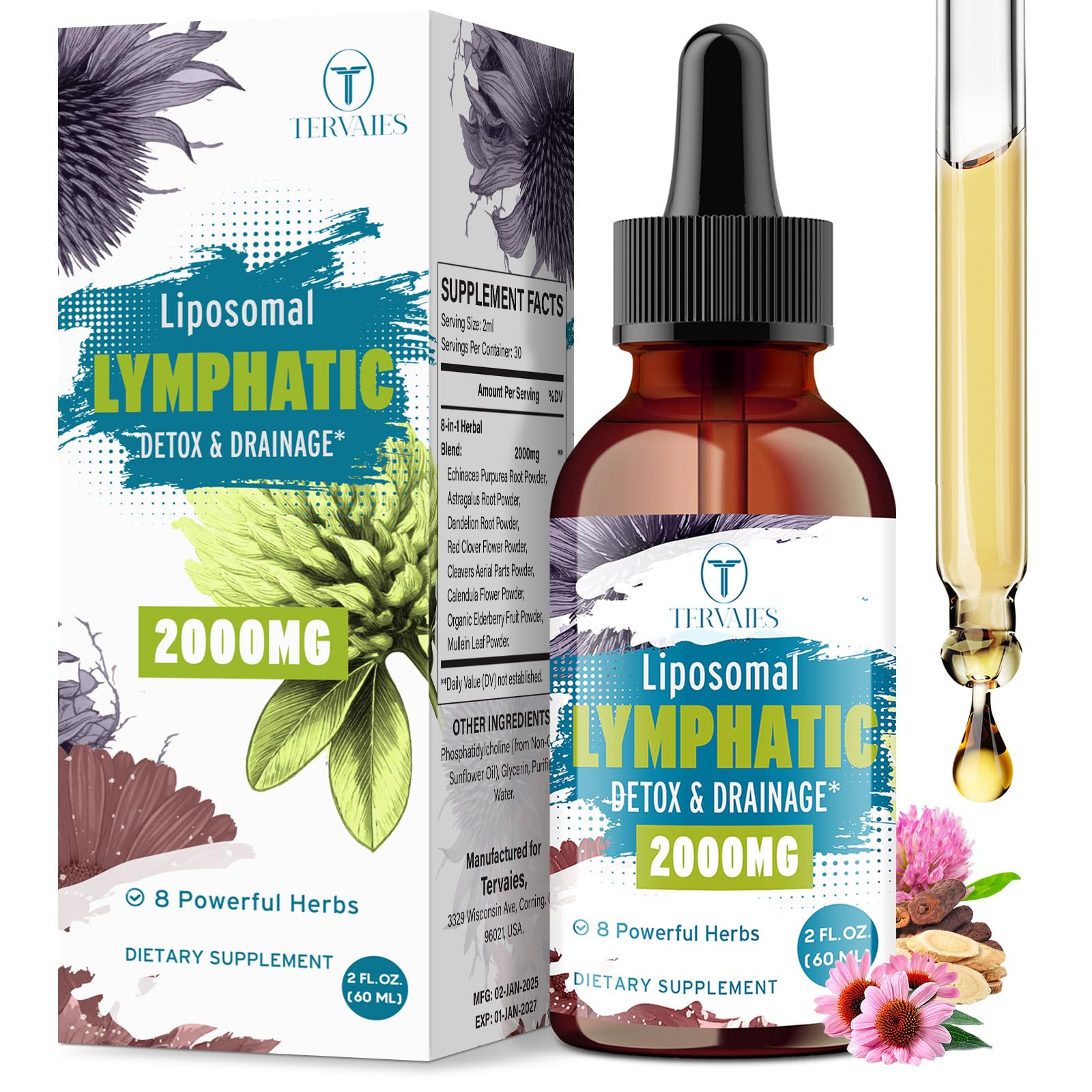 Gouttes liposomales Tervaies, flacon compact pour le drainage lymphatique quotidien.