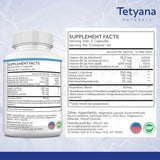 Étiquette Tetyana Naturals montrant les informations et la qualité.