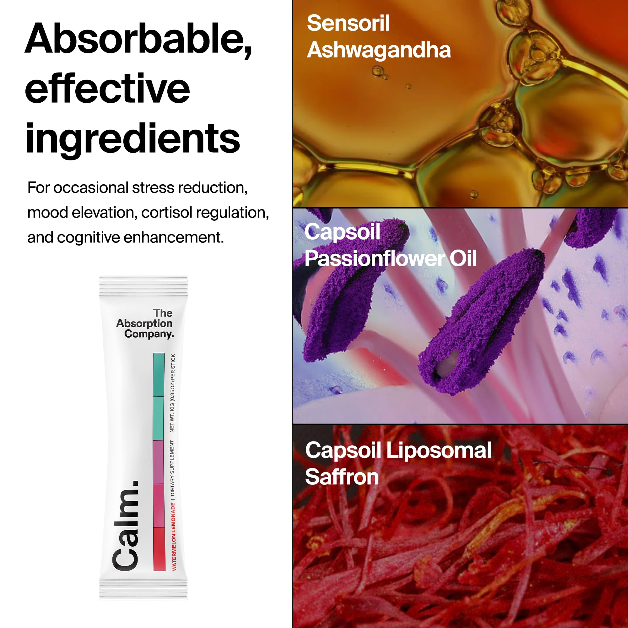 The Absorption Company Calm Drink Mix main tenant le sachet, solution pratique pour une pause relaxante