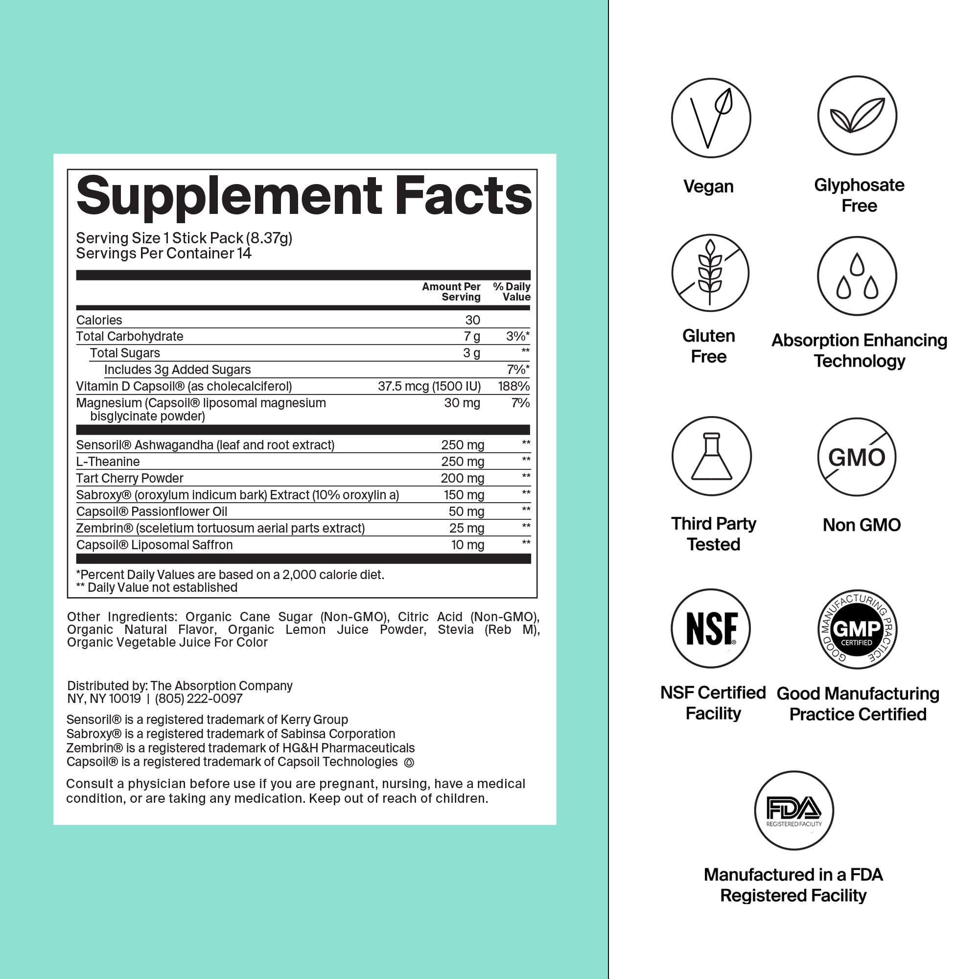The Absorption Company Calm Drink Mix versement dans un verre, dégustation rafraîchissante et zen