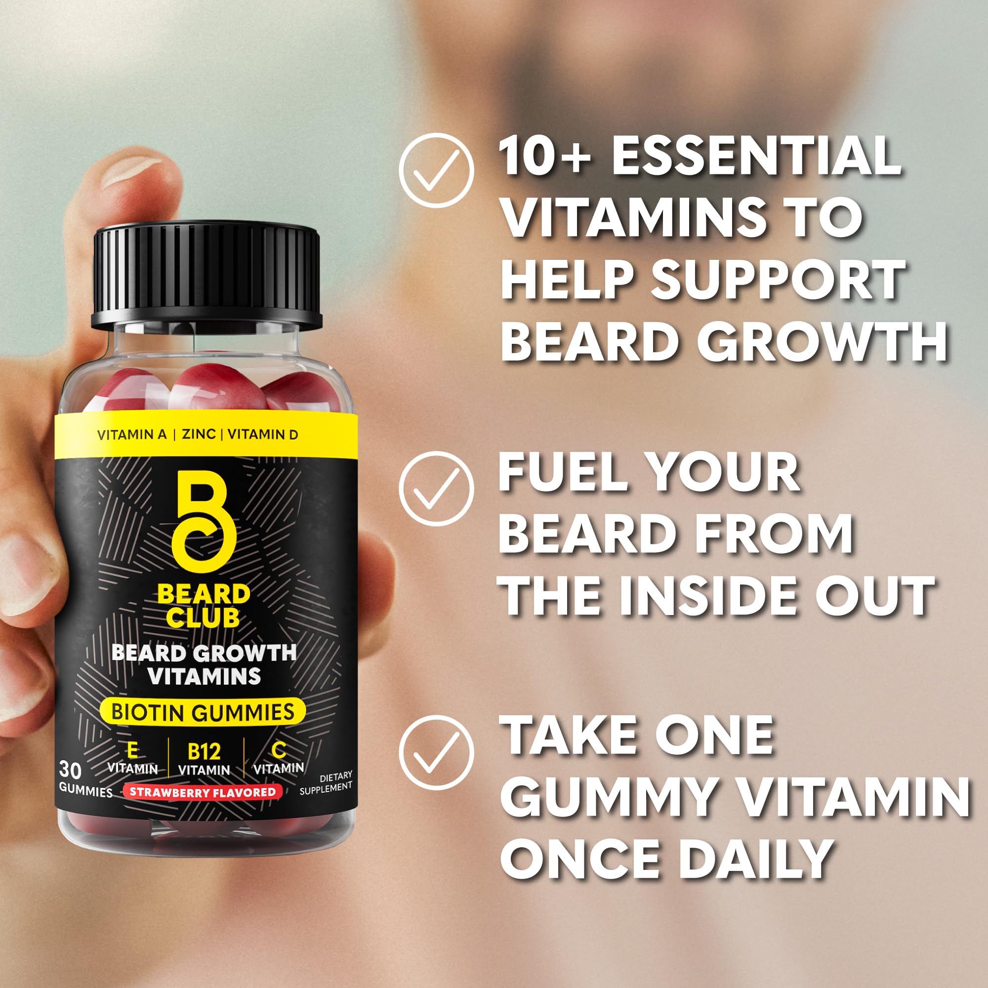 The Beard Club étiquette indiquant vitamines clés