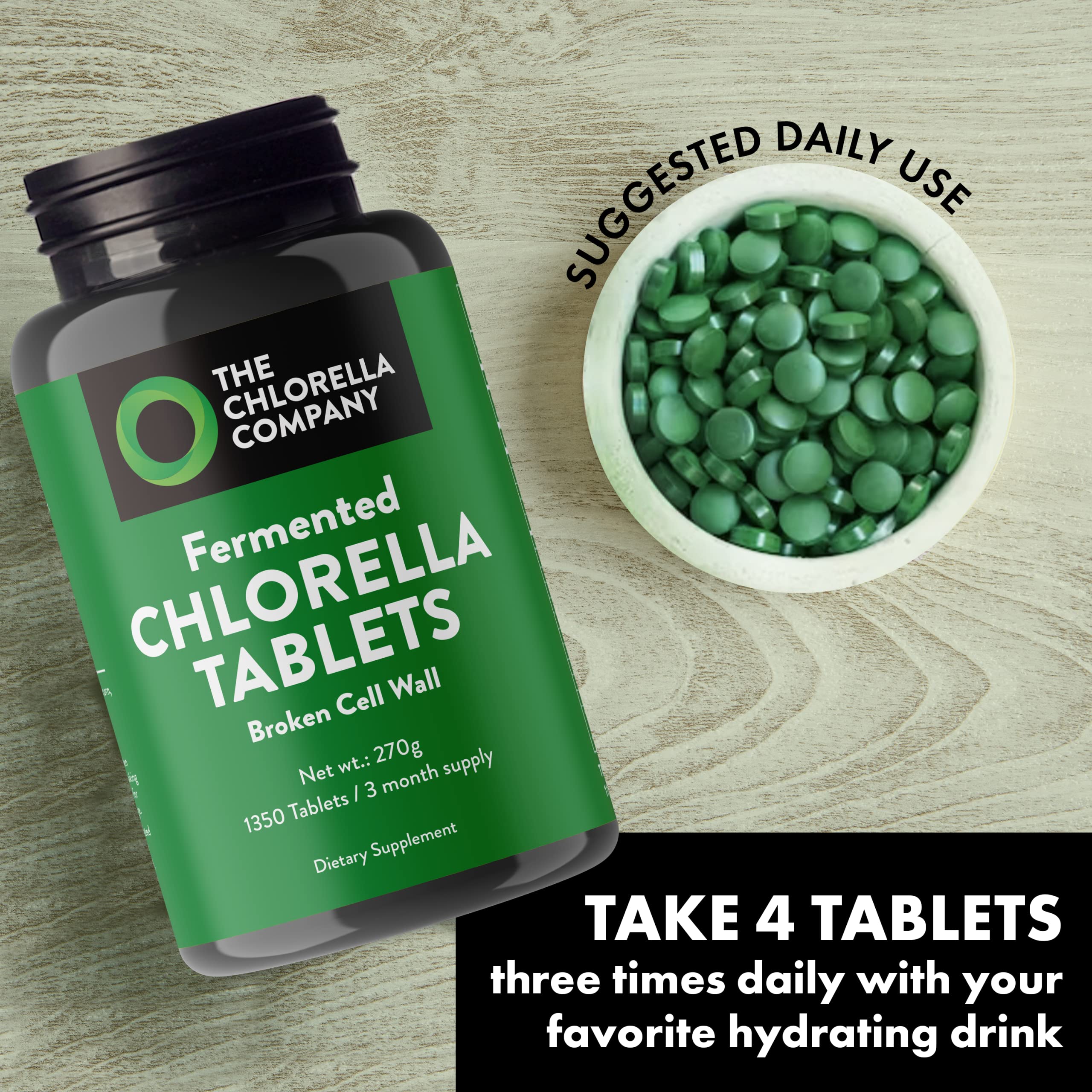 The Chlorella Company tablettes sans additifs, formule pure et légère.