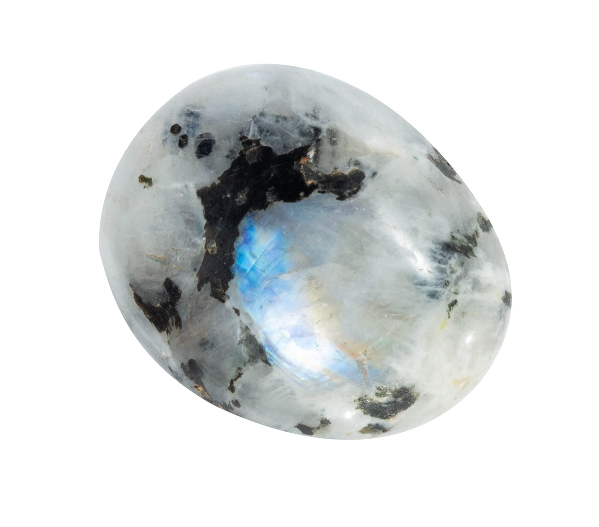 The Chrysalis Stone, pierre lune arc-en-ciel brute, idéale pour méditation et centrage.