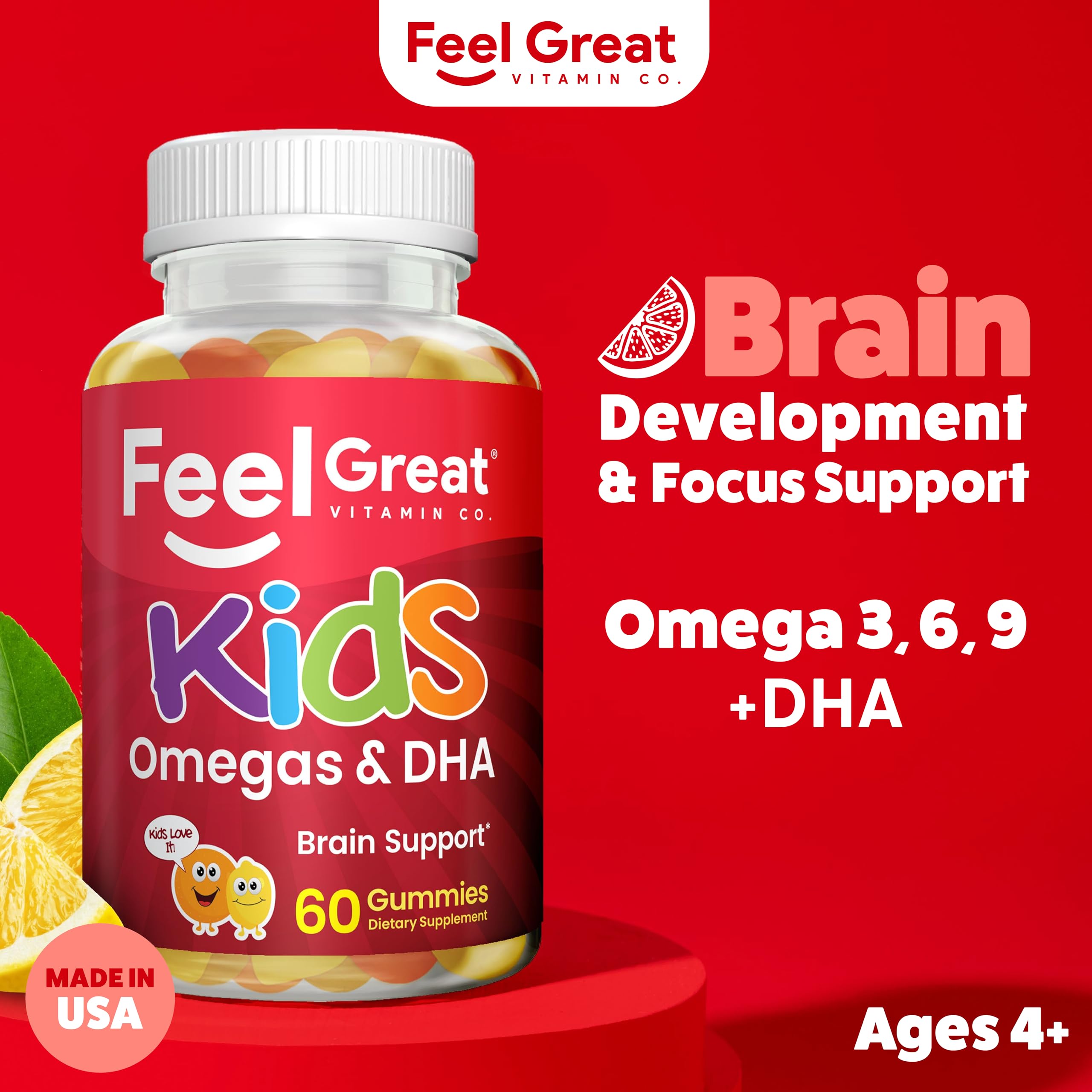 Gommes Feel Great pour enfants, doseur visible, utilisation facile.