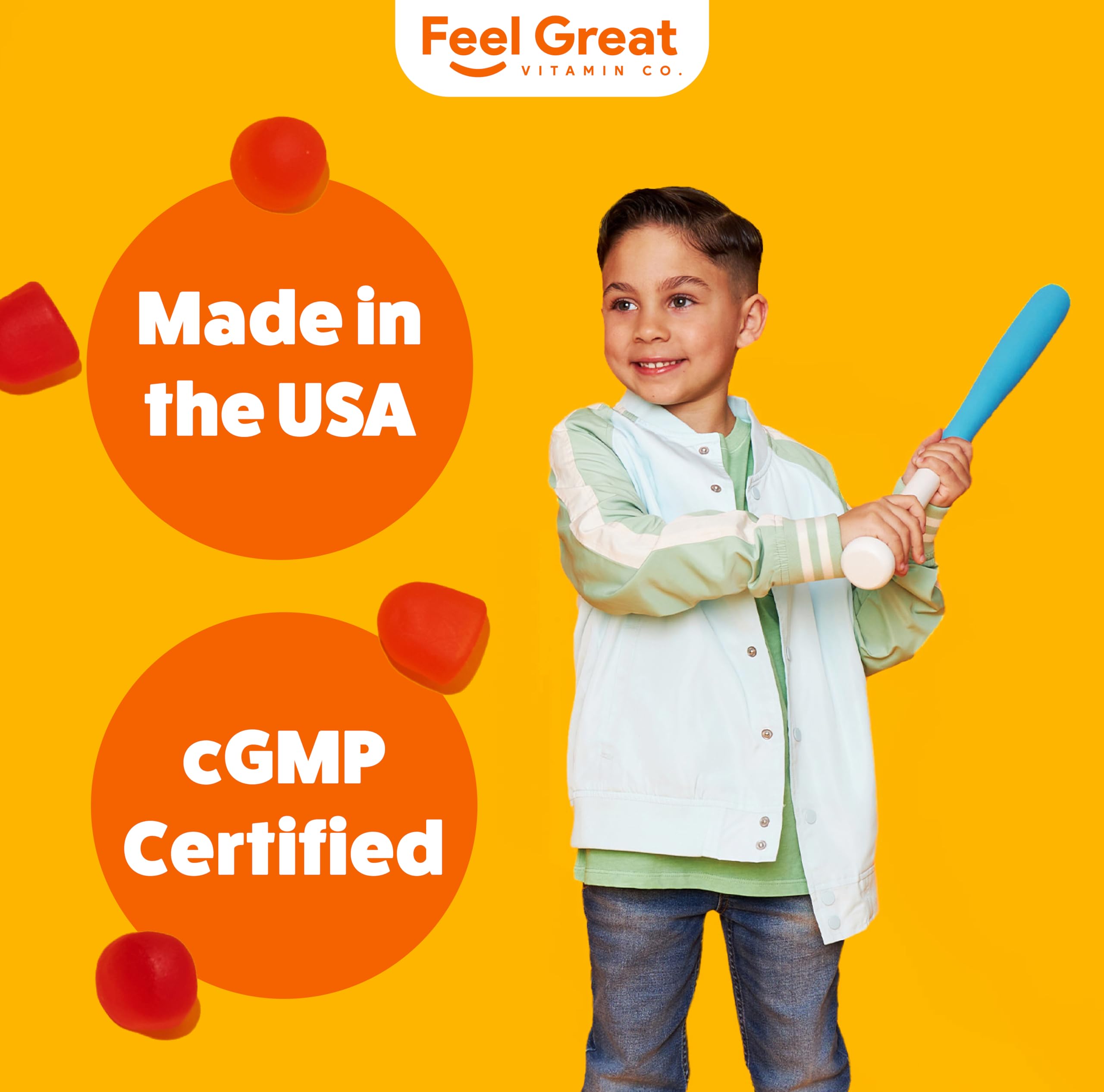 The Feel Great Vitamin Company D3 gommes — dose quotidienne recommandée sur l'emballage.