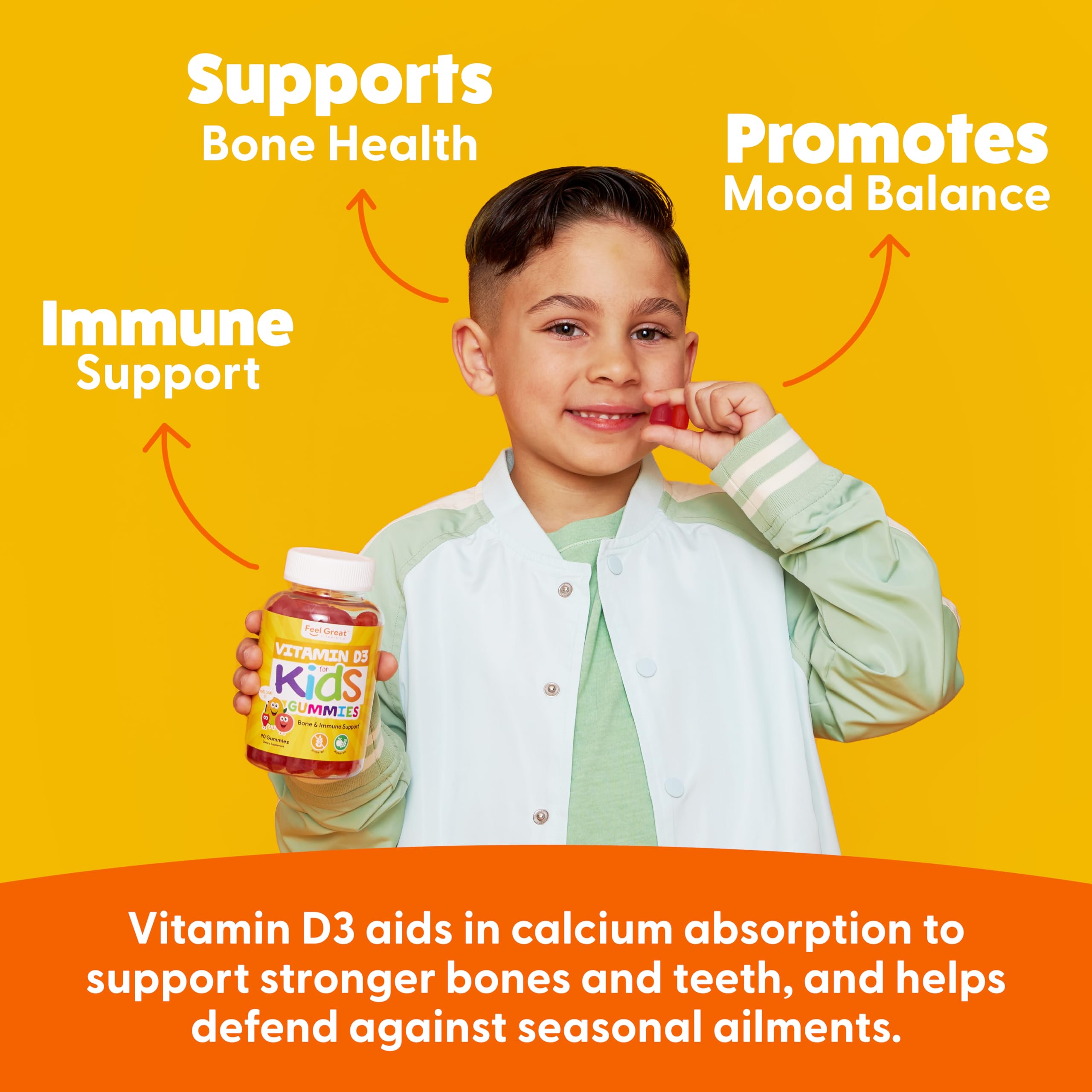 The Feel Great Vitamin Company D3 gommes — étiquette claire et dosage quotidien.
