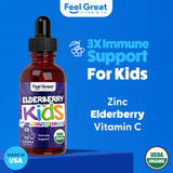 Label bio certifié sur les gouttes de sureau pour enfants The Feel Great Vitamin Company.