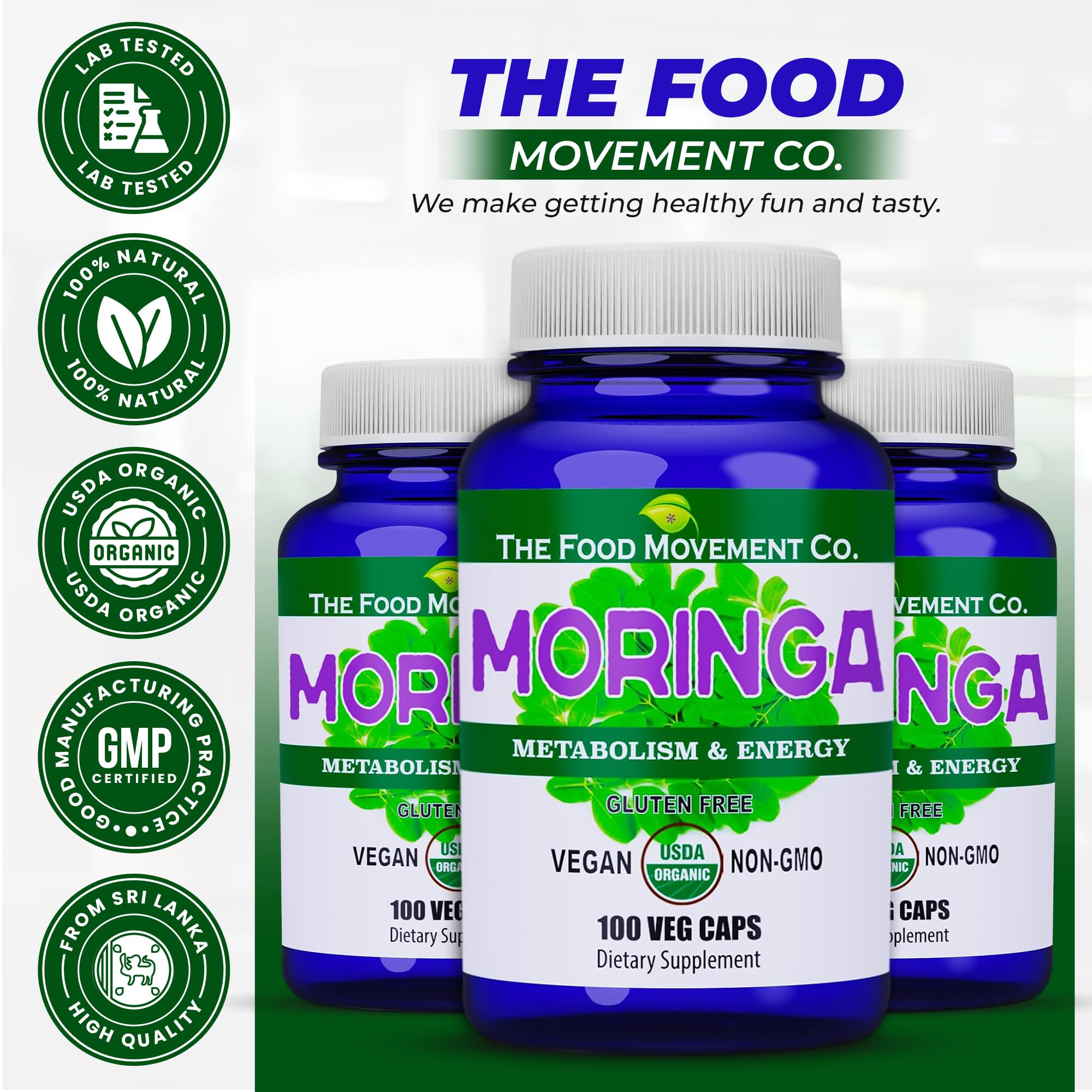 THE FOOD MOVEMENT CO. Moringa - Utilisation quotidienne simple pour mode de vie actif.