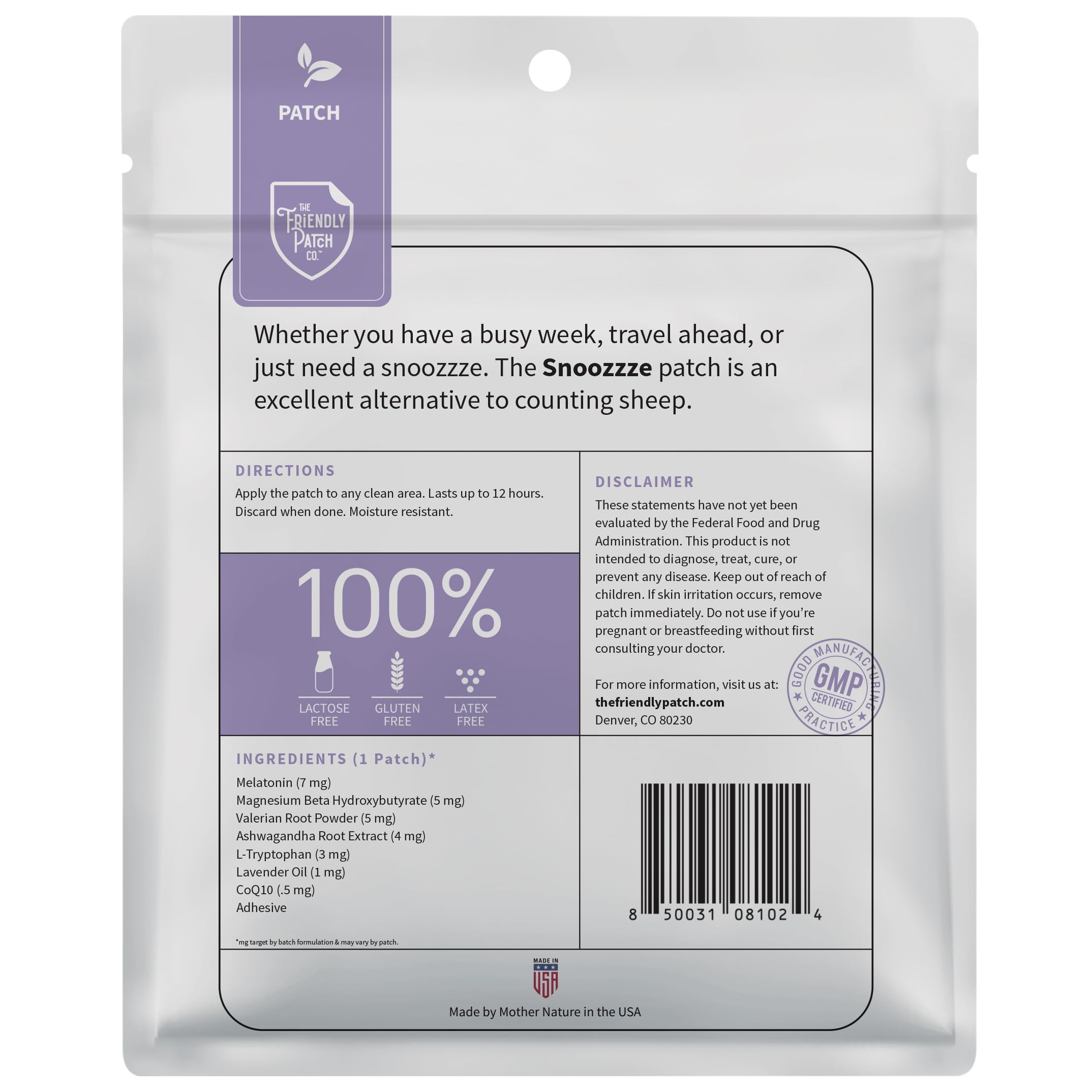 The Friendly Patch CO patch-sommeil-magnesium soutient la relaxation nocturne potentielle.