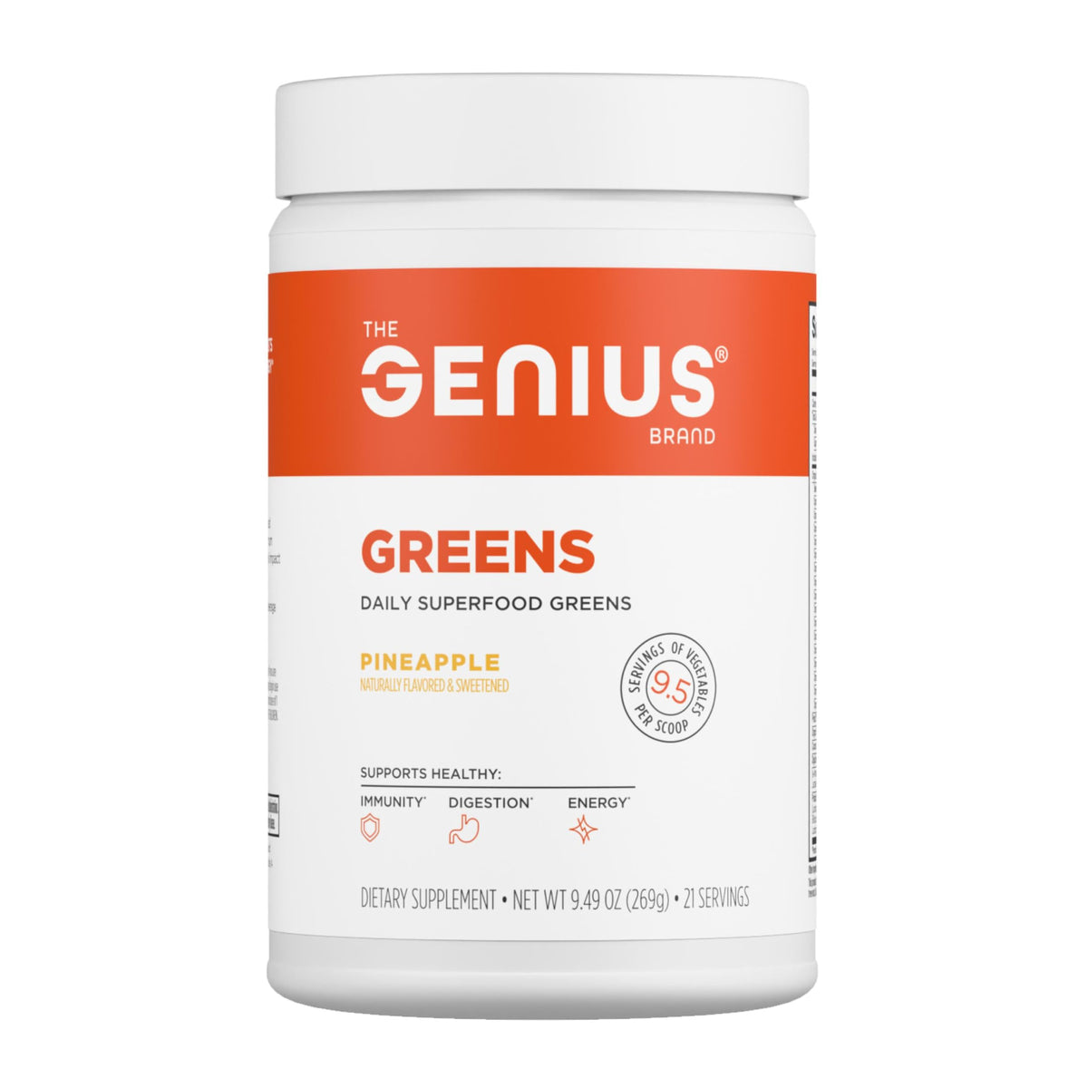 The Genius Brand Daily Superfood Greens bouteille d'ananas, hydratation et énergie