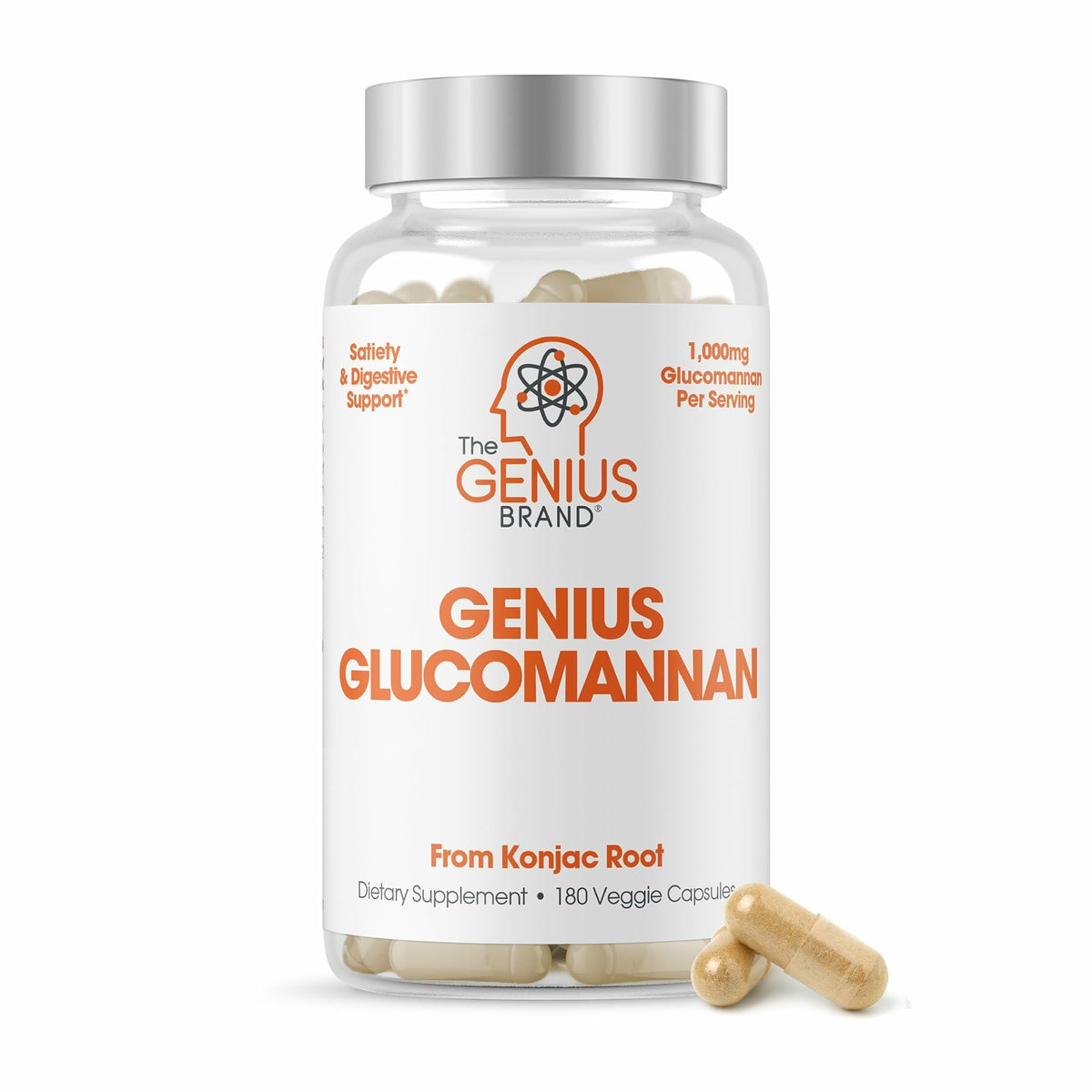 The Genius Brand glucomannane : bouteille présentant le produit naturel pour le confort gastrique.