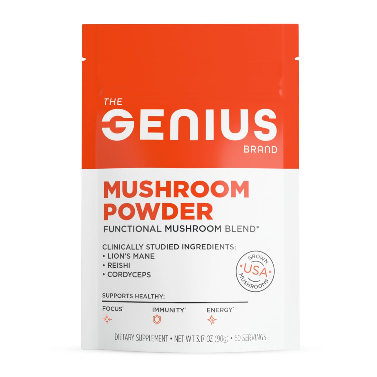 The Genius Brand Poudre champignons crinière de lion dans une bouteille pratique.