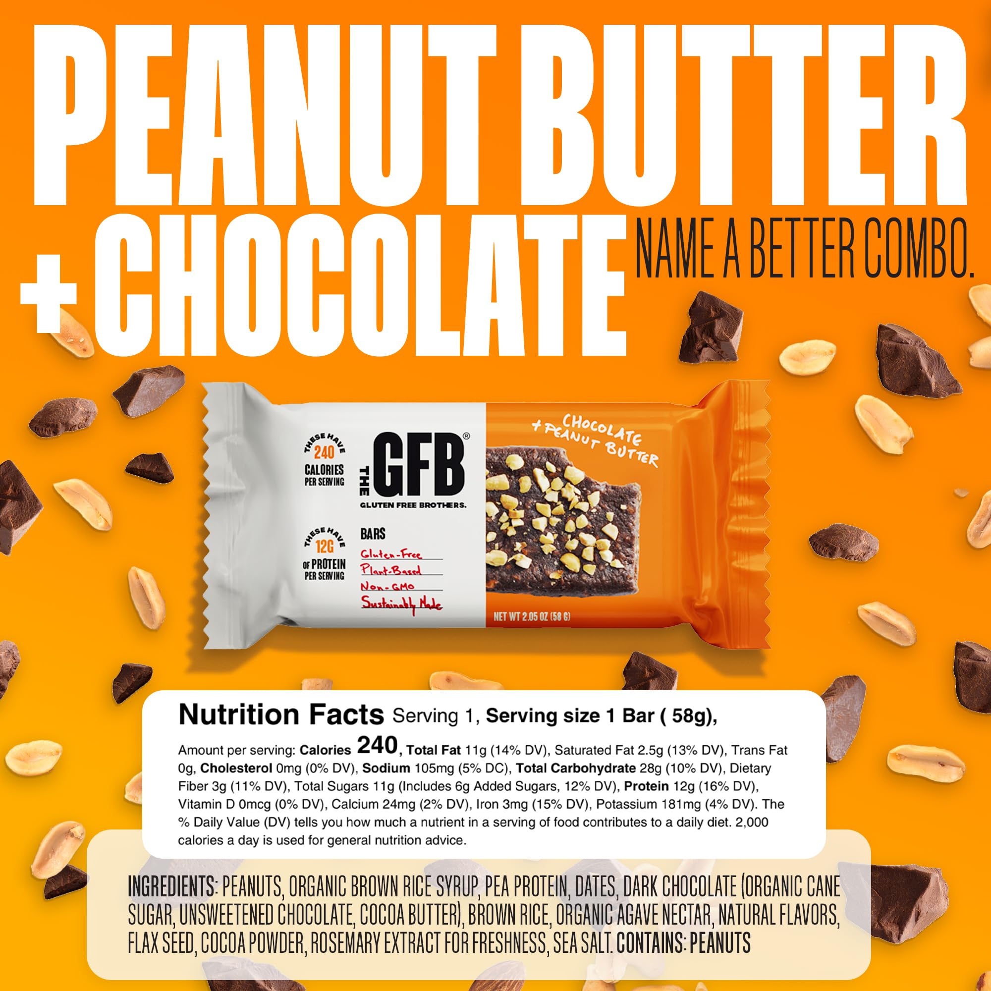 The GFB barres-protéine chocolat cacahuète gros plan sur la texture fondante.