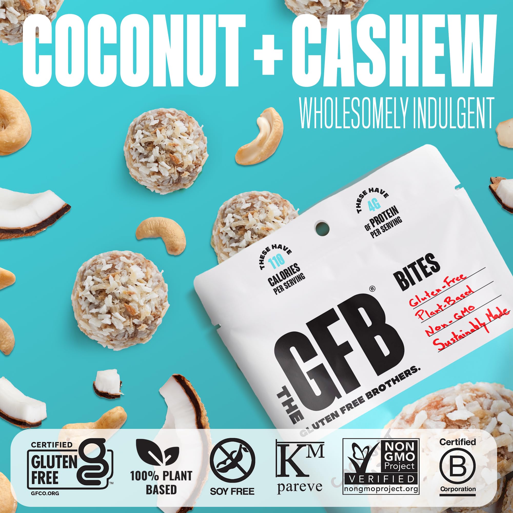 The GFB Bites sans gluten et vegan, non-GMO vérifié.