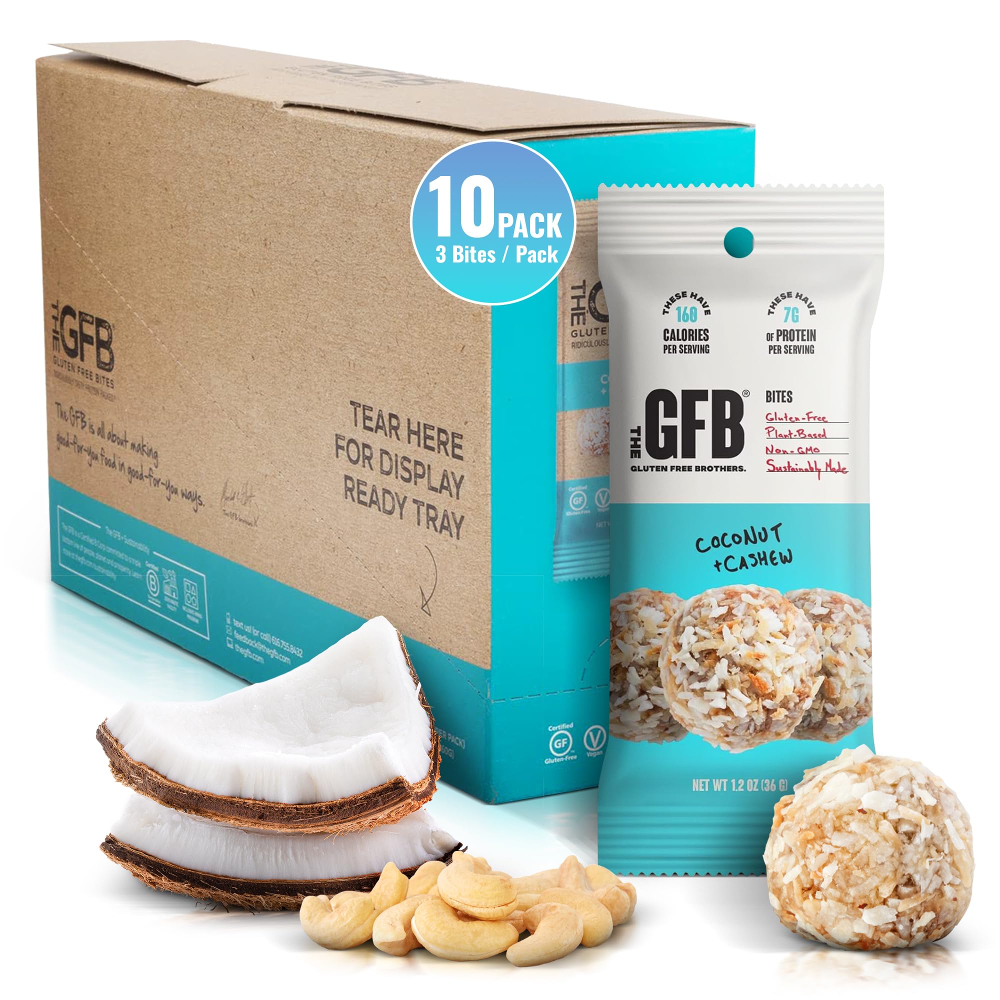 Bouchées-protéinées GFB coco-cashew emballage pratique en déplacement